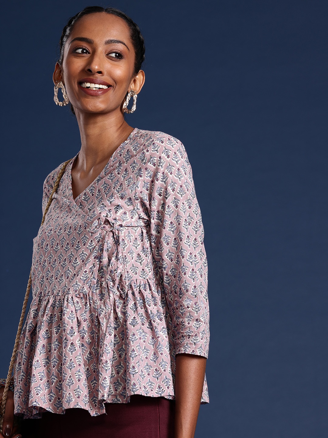

Taavi Floral Print Cotton Wrap Crop Top, Pink