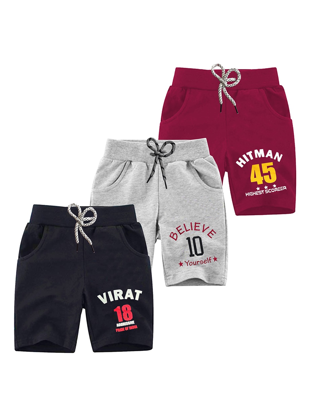 

MIST N FOGG Boys Pack Of 3 Graphic Printed Cotton Shorts, Black