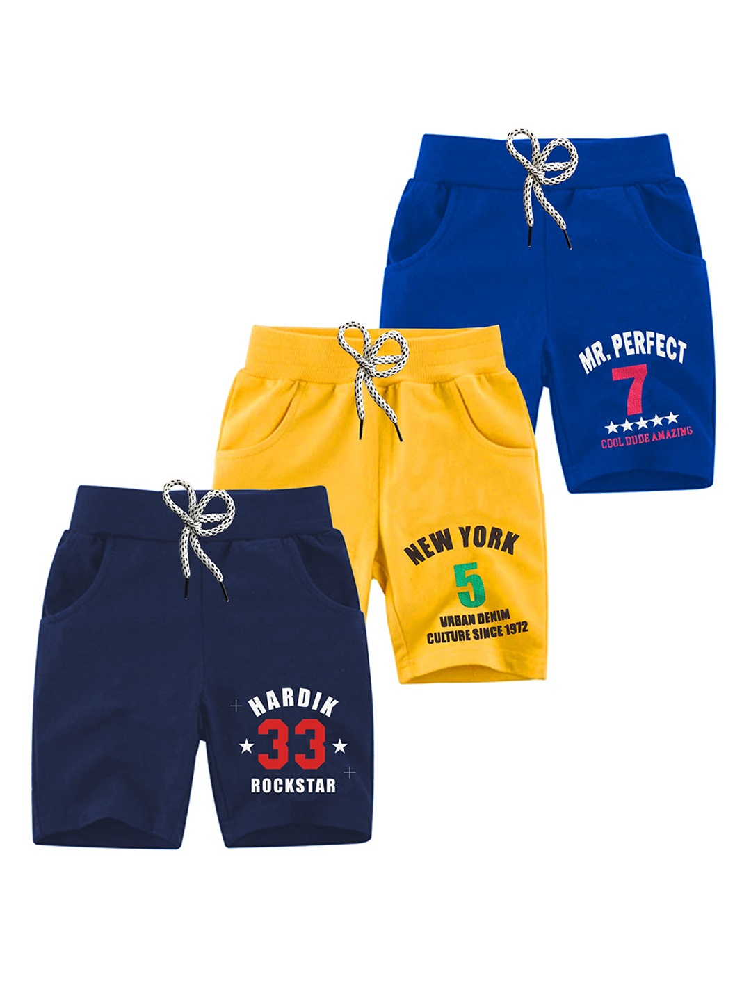 

MIST N FOGG Boys Pack of 3 Typography Printed Cotton Shorts, Navy blue