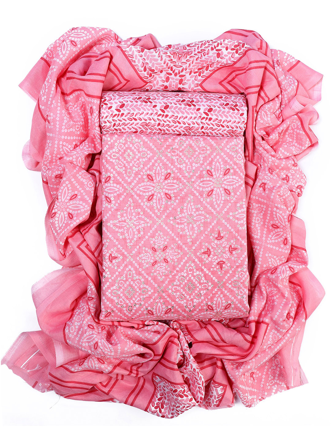 

Sun Fashion And Lifestyle Bandhani Printed Unstitched Dress Material, Pink