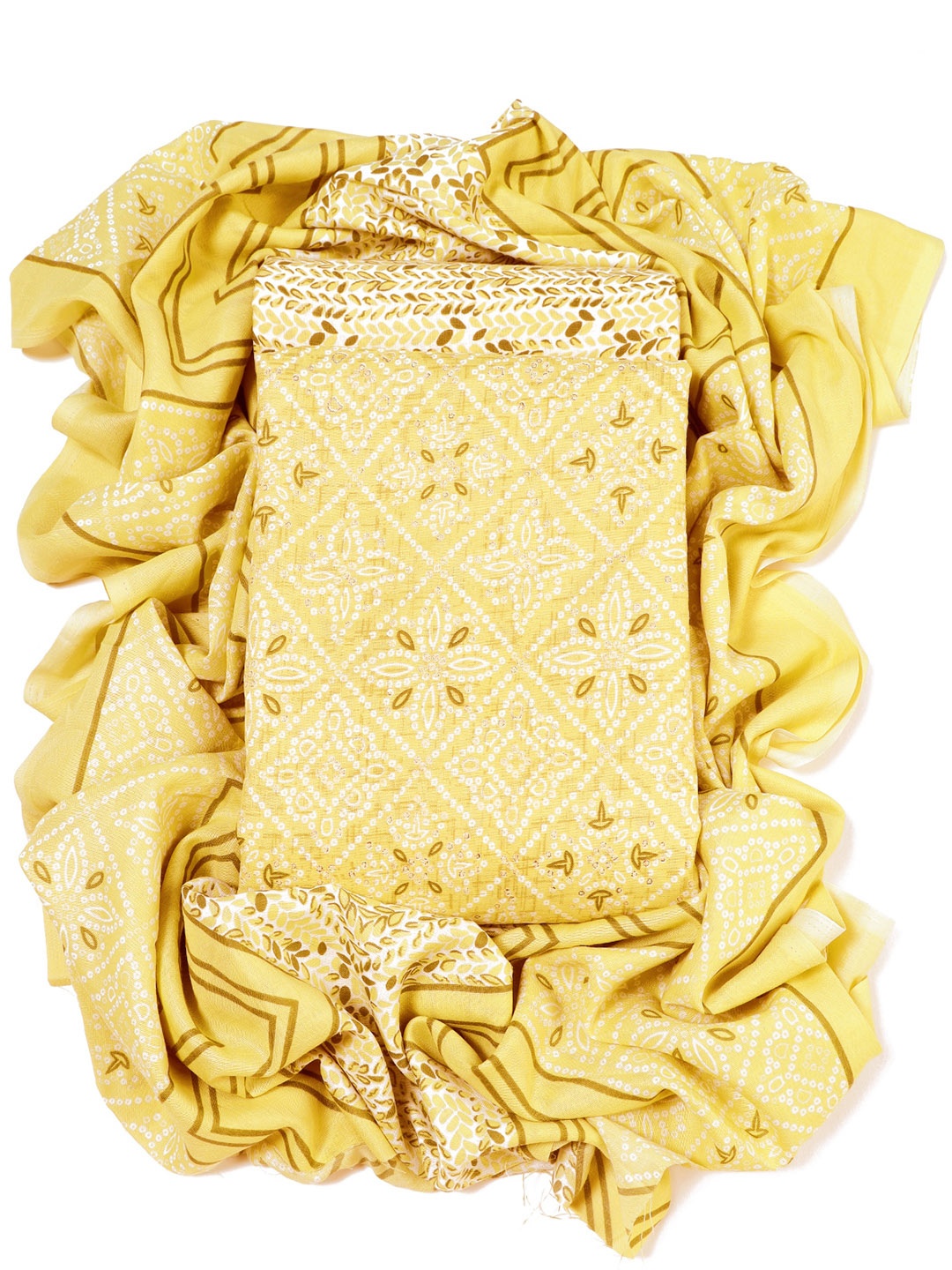 

Sun Fashion And Lifestyle Bandhani Printed Unstitched Dress Material, Yellow