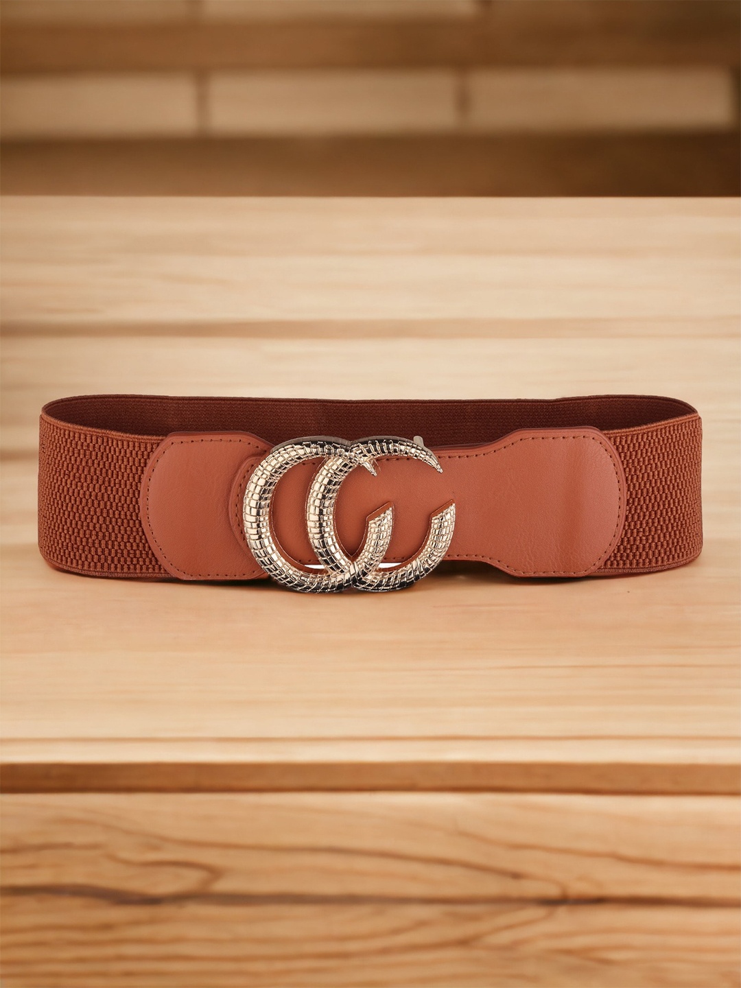 

DressBerry Women Woven Design Stretchable Belt, Tan