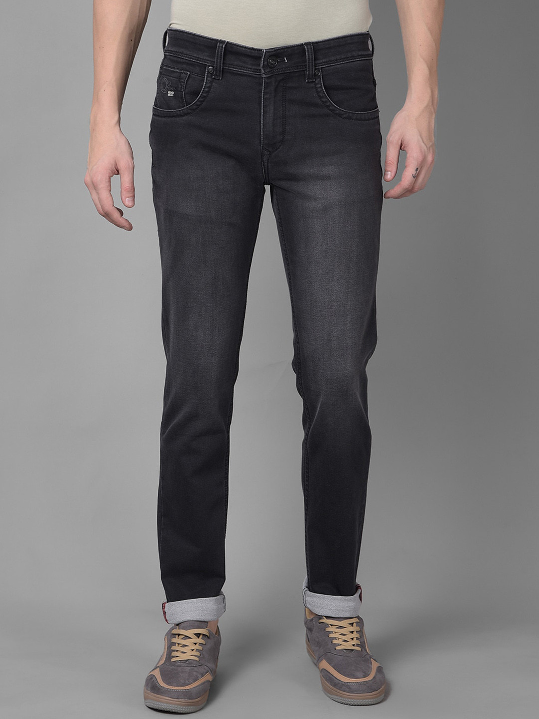

American Archer Men Smart Skinny Fit Low-Rise Heavy Fade Stretchable Jeans, Black