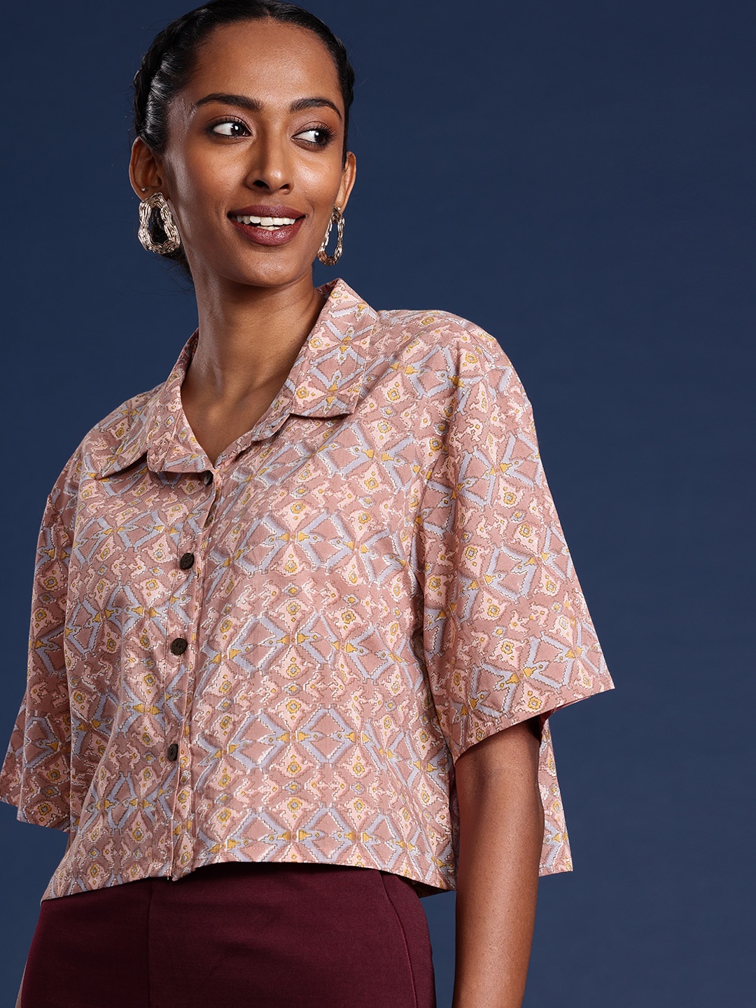 

Taavi Women Bagru Printed Casual Shirt Style Top, Pink