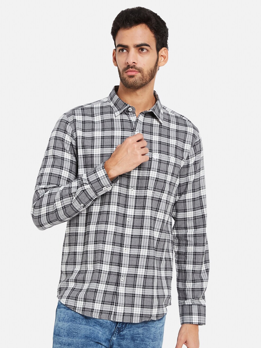

METTLE Checked Cotton Casual Shirt, Grey