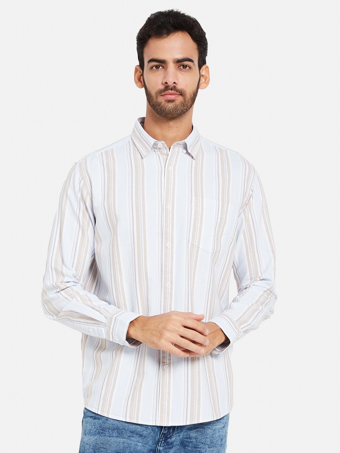 

METTLE Vertical Stripes Cotton Casual Shirt, Blue