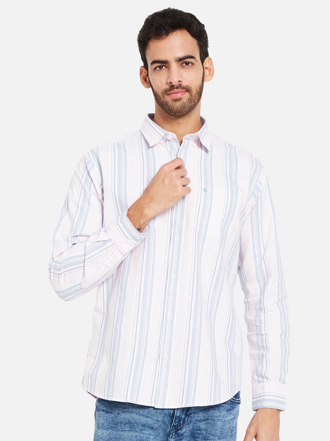 

METTLE Vertical Stripes Cotton Casual Shirt, Pink