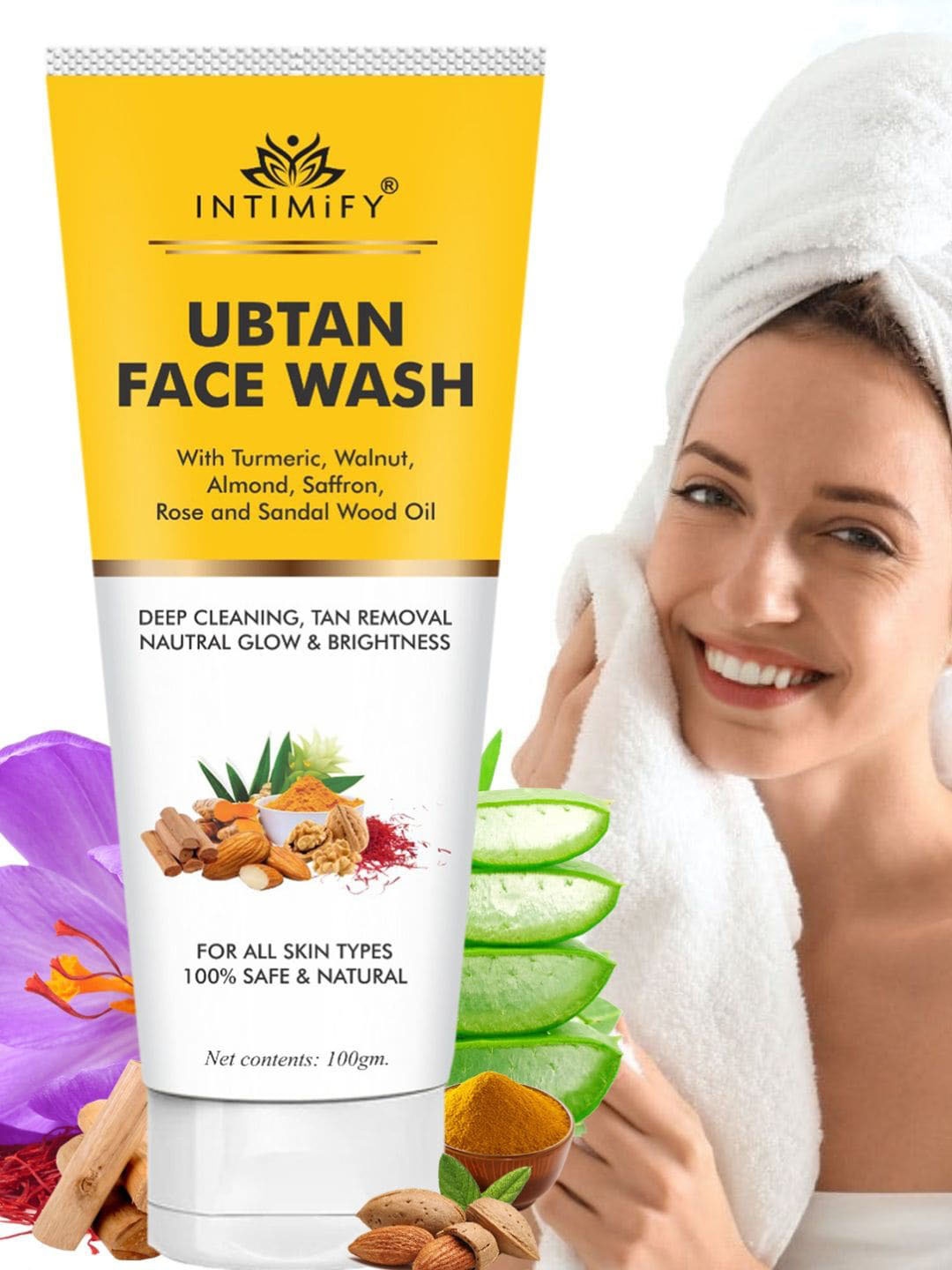 

INTIMIFY Ubtan Face Wash with Turmeric Walnut & Saffron - 100g, Yellow