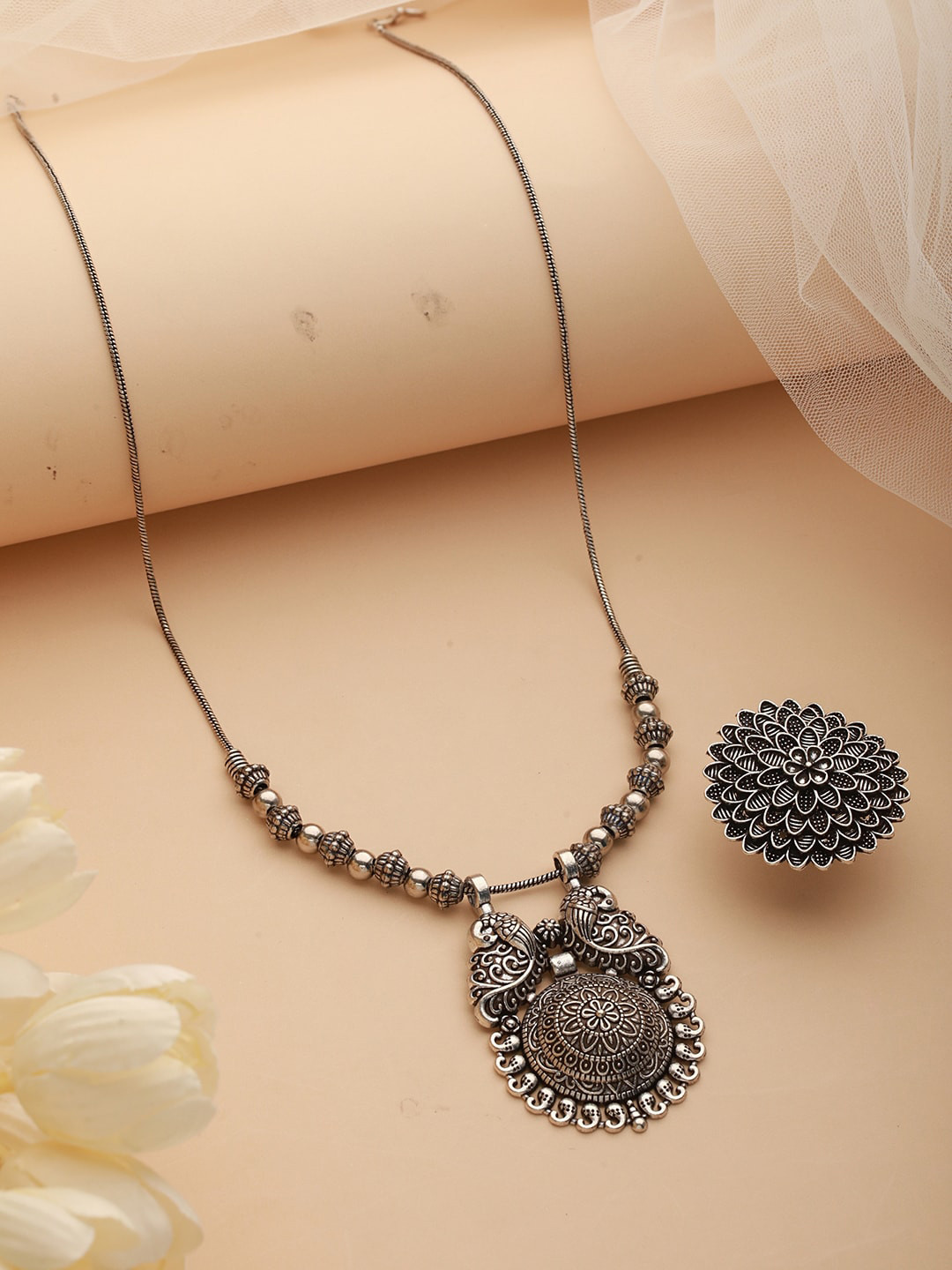 

Anouk Silver-Plated Oxidized German Silver Peacock-Design Jewellery Set