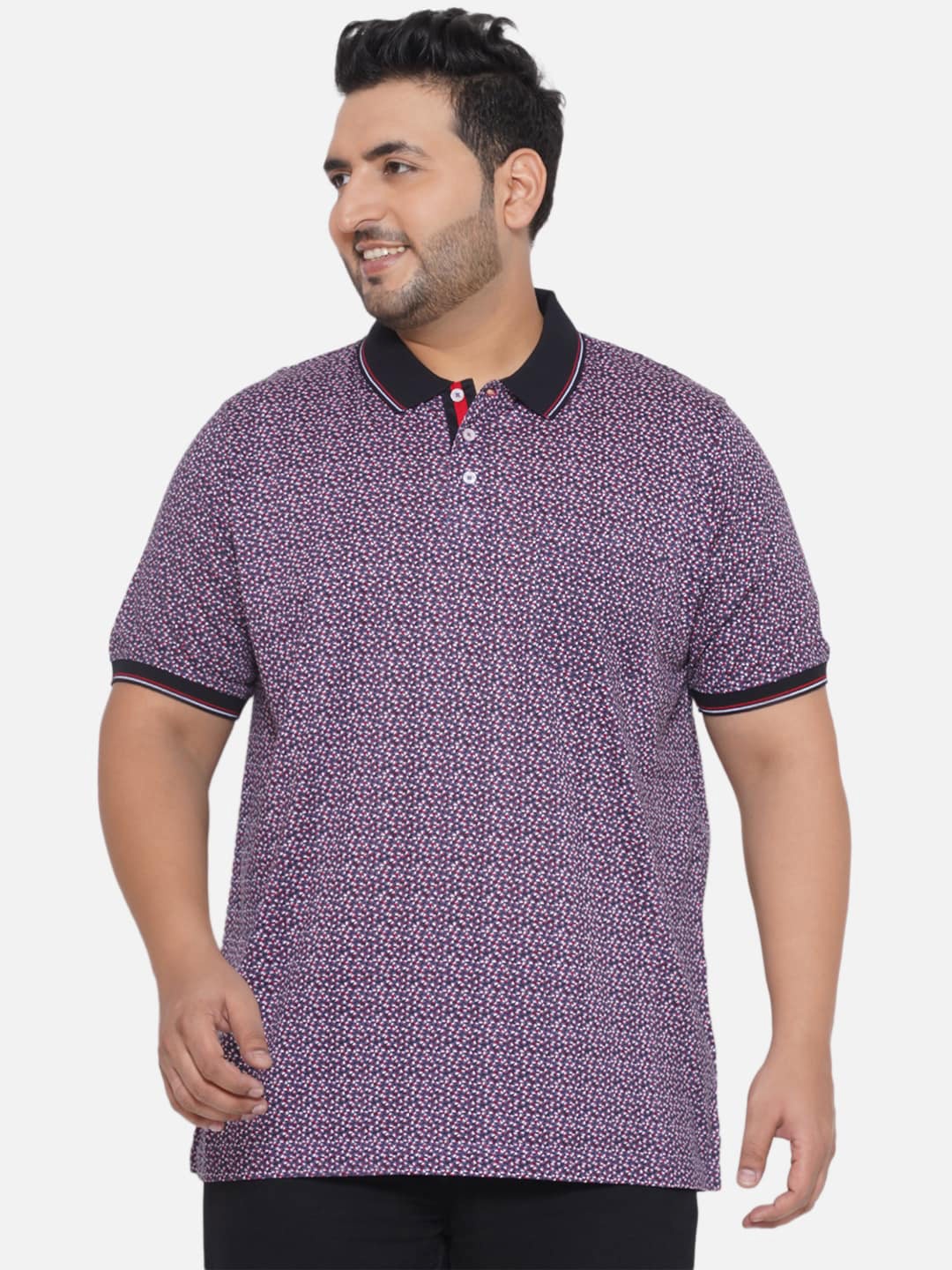 

Santonio Plus Size Geometric Printed Polo Collar Pure Cotton T-Shirt, Purple