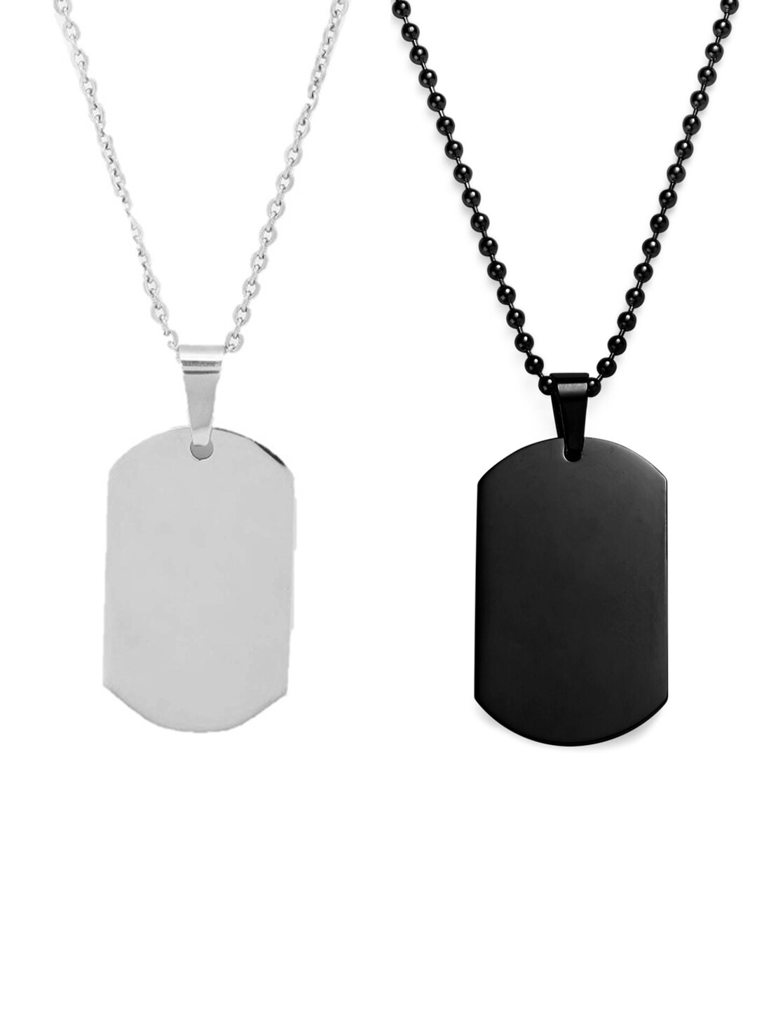 

OOMPH Set Of 2 Stainless Steel Pendants With Chains, Silver