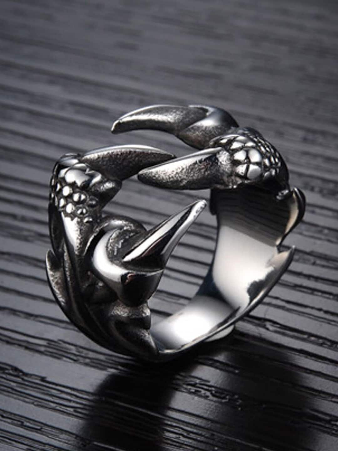 

OOMPH Men Stainless Steel Vintage Gothic Dragon Claw Biker Fashion Finger Ring, Silver