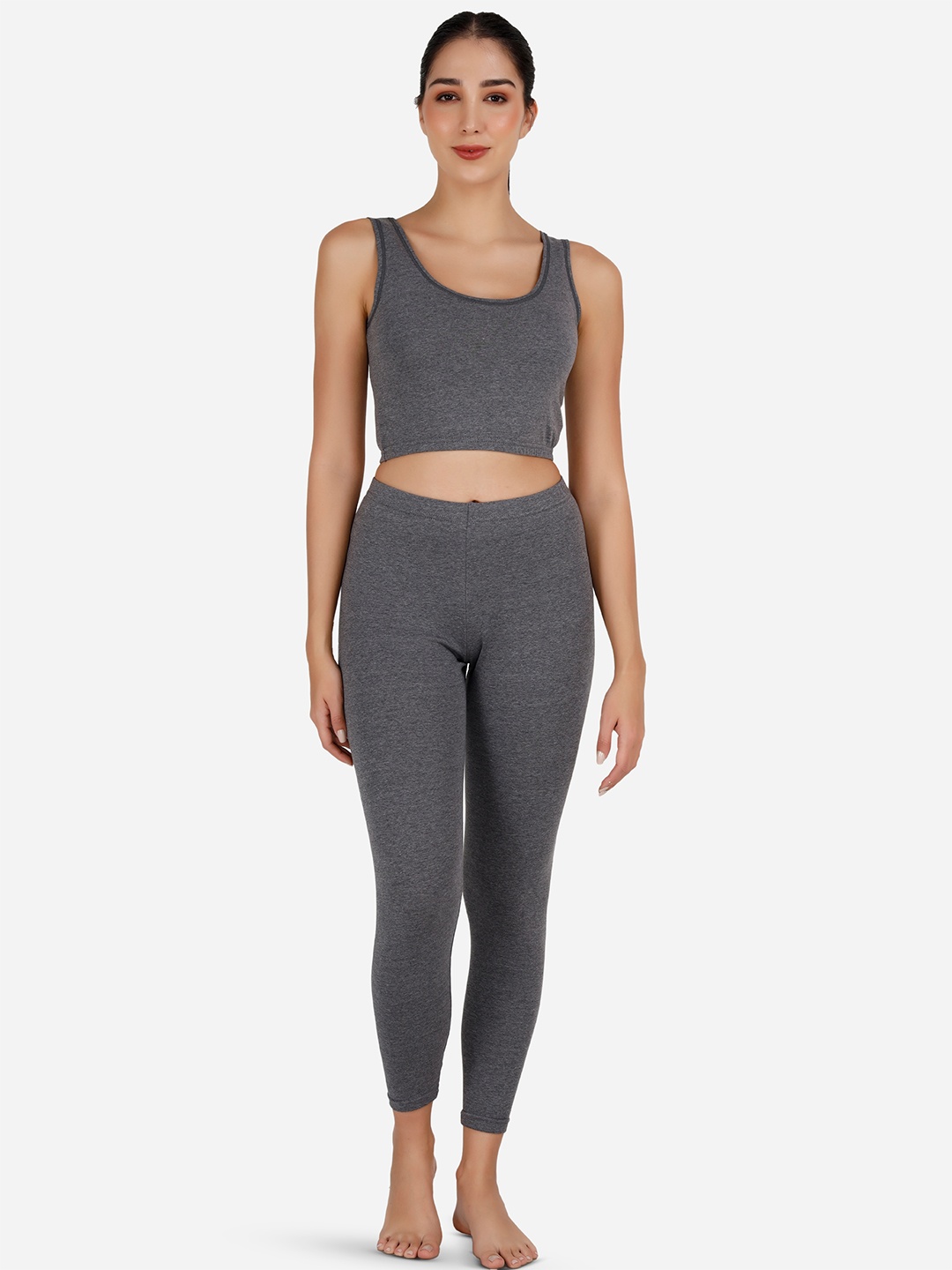 

SELFCARE Round Neck Sleeveless Crop Top With Trousers, Charcoal