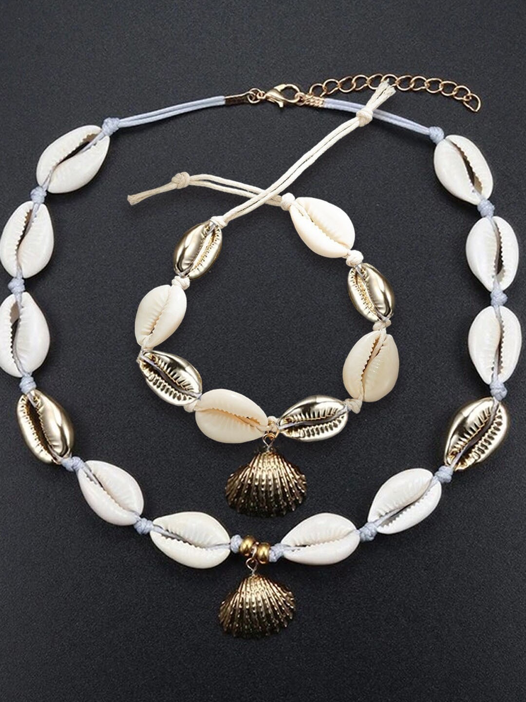 OOMPH Sea Shell Bohemian Beachwear Fashion Jewellery Set, Gold