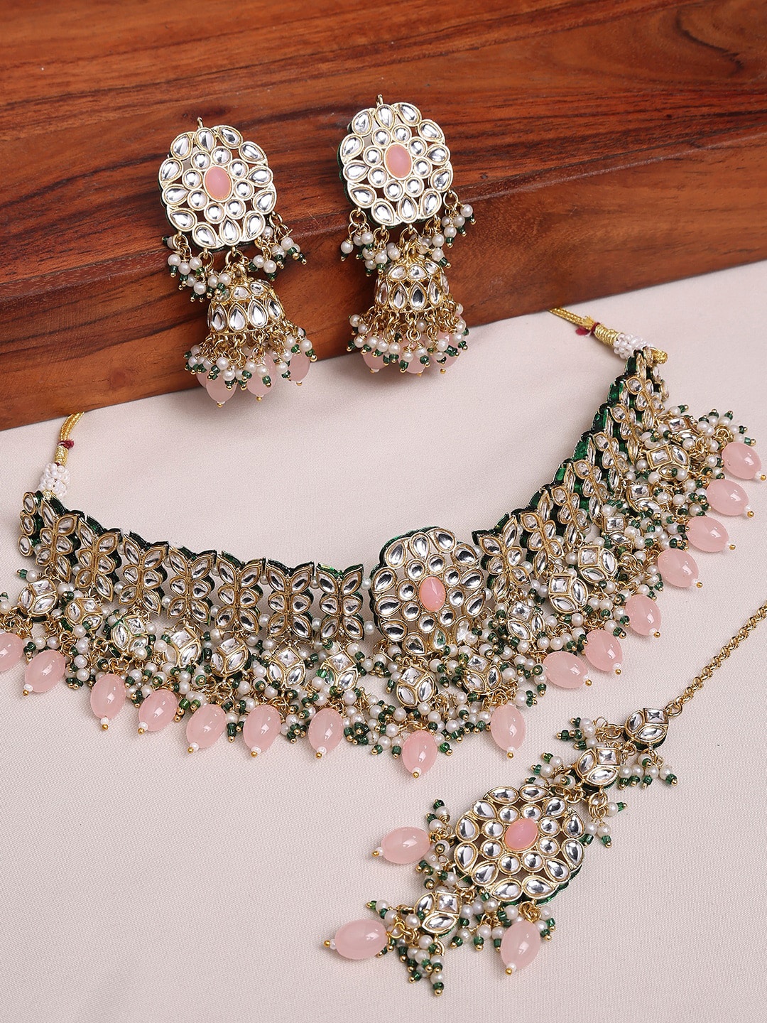 

OOMPH Jadau Kundan Studded & Pearl Beaded Jewellery Set, Gold