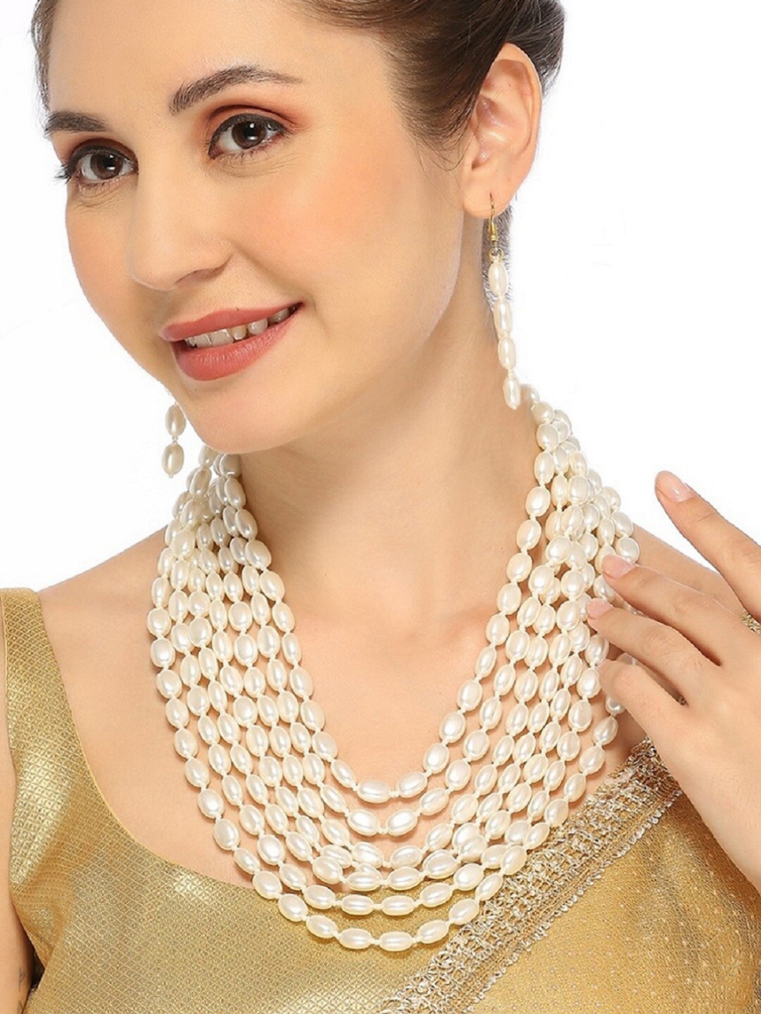 

OOMPH Multi-layer Pearls Jewellery Set, White