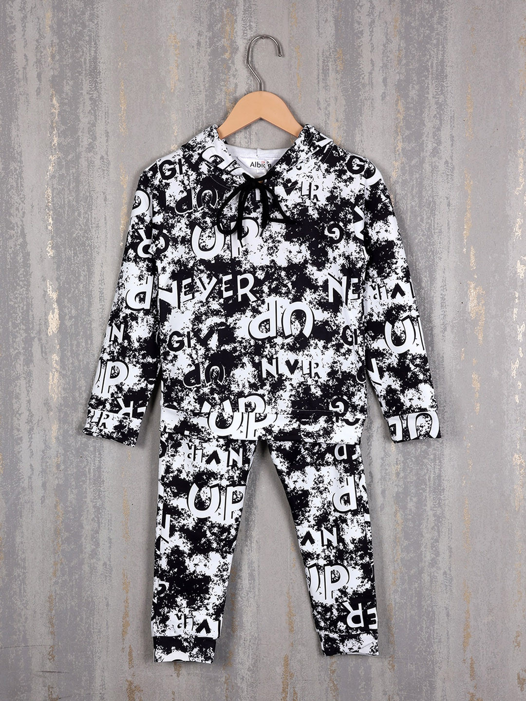 

Albion Boys Typography Printed Pure Cotton Hooded Tracksuits, White