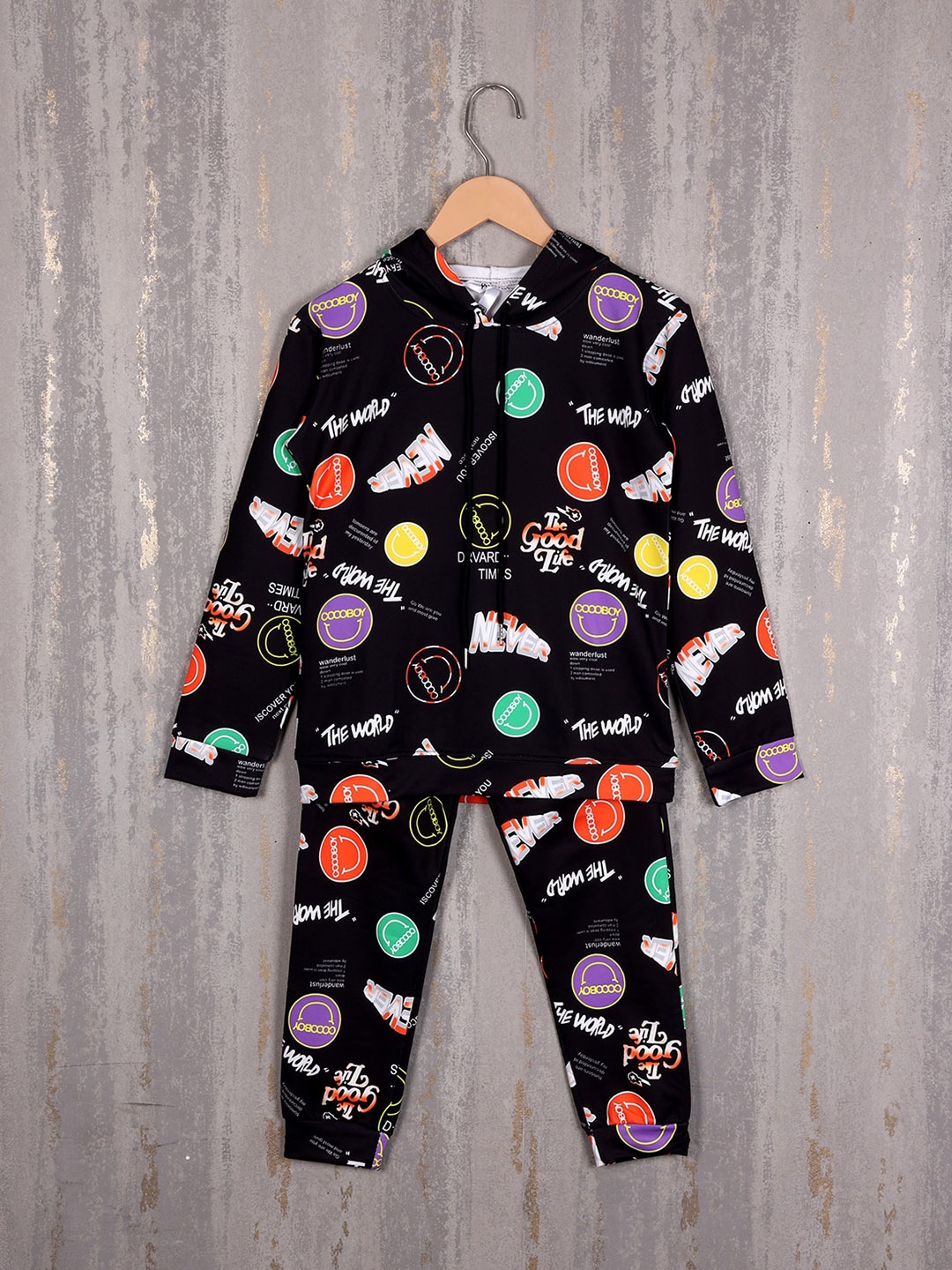 

Albion Boys Graphic Printed Pure Cotton Hooded Tracksuits, Black
