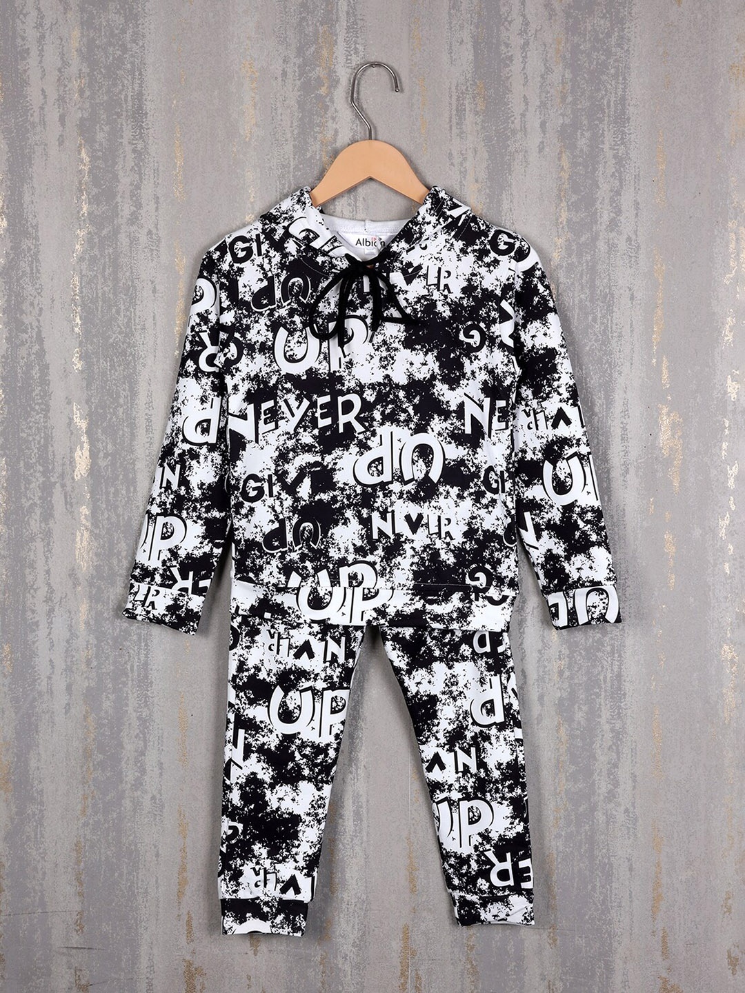 

Albion Boys Typography Printed Pure Cotton Hooded Tracksuits, White