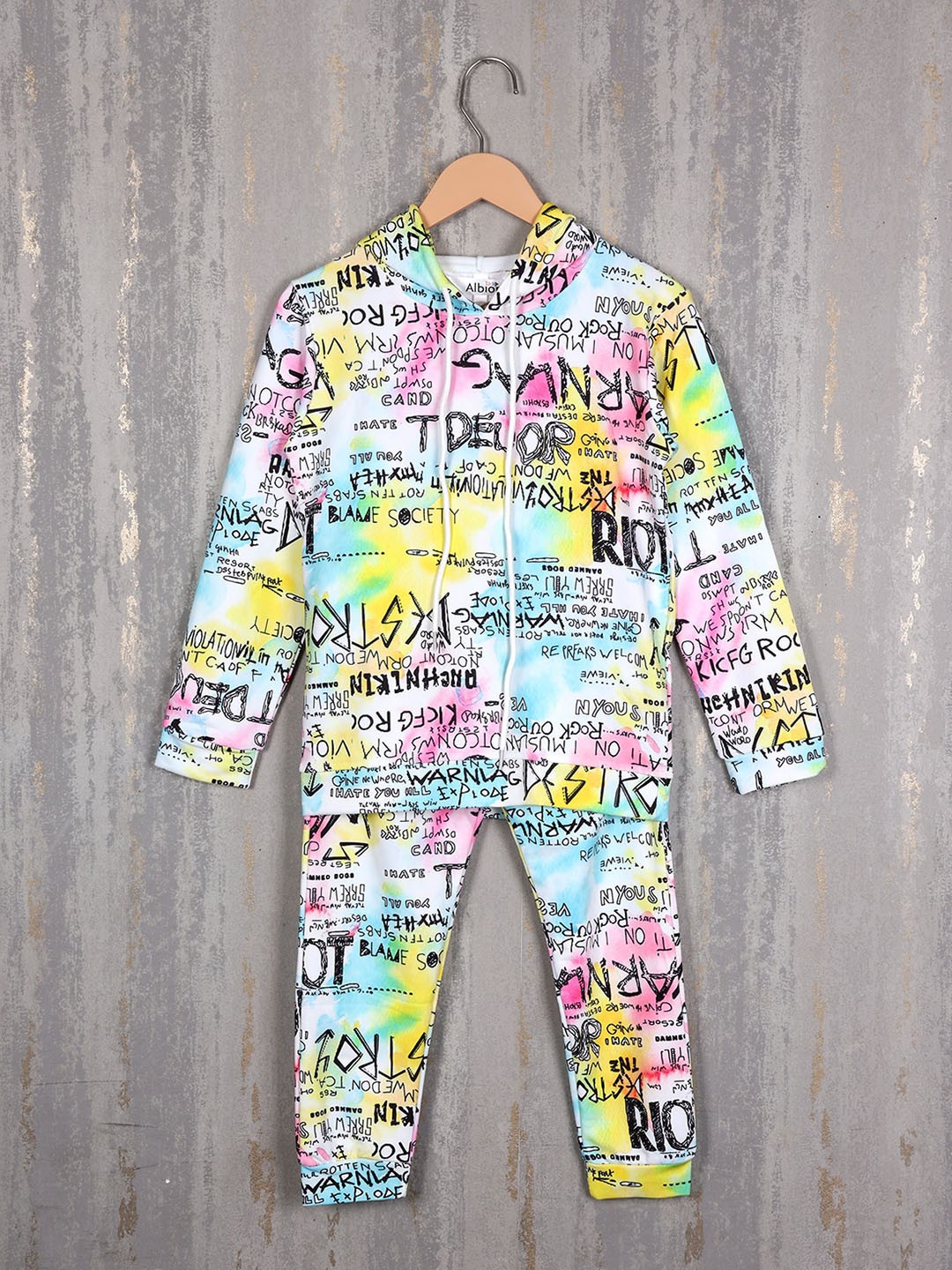 

Albion Boys Typography Printed Pure Cotton Hooded Tracksuits, White