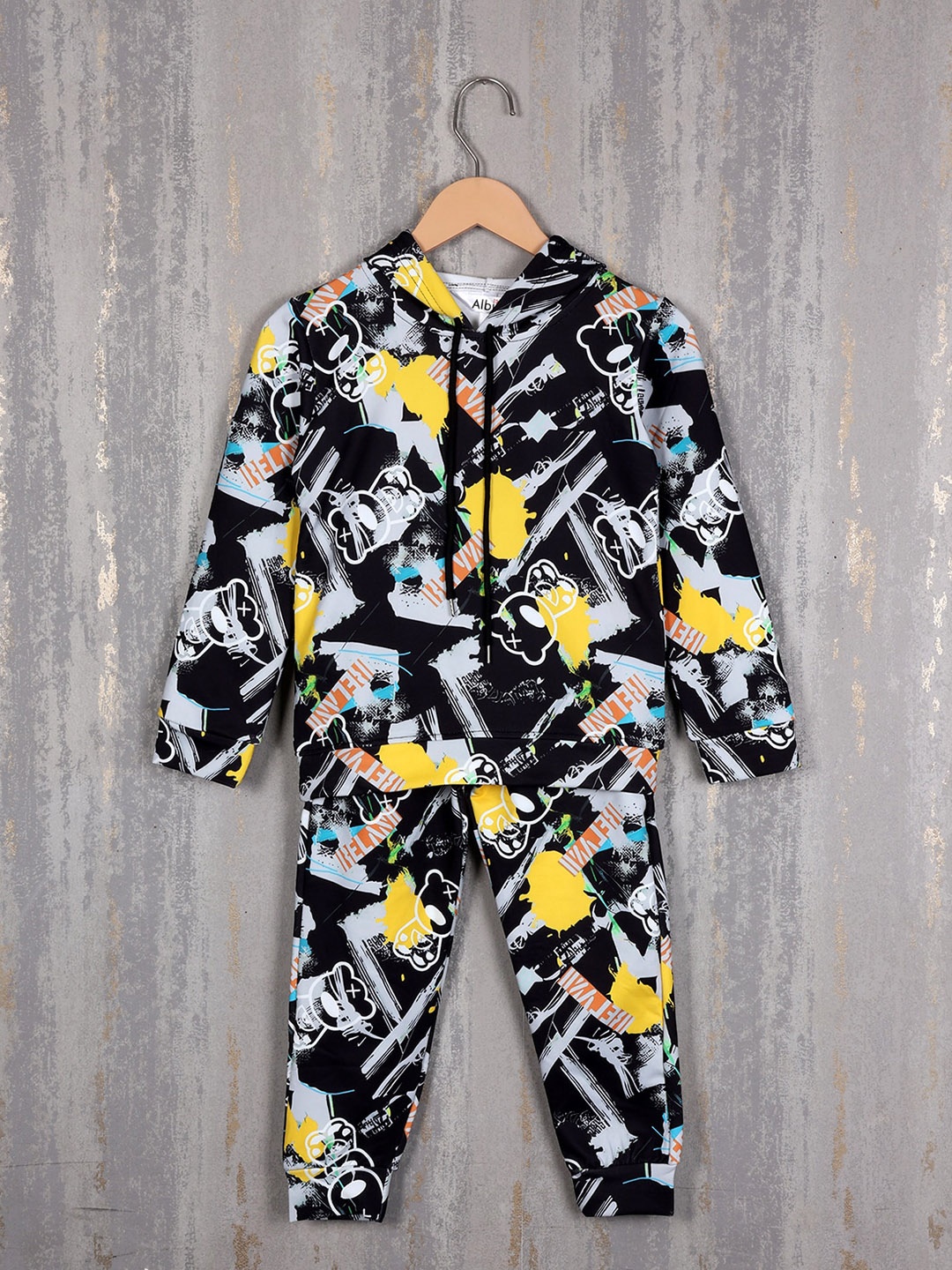 

Albion Boys Graphic Printed Pure Cotton Hooded Tracksuits, Black