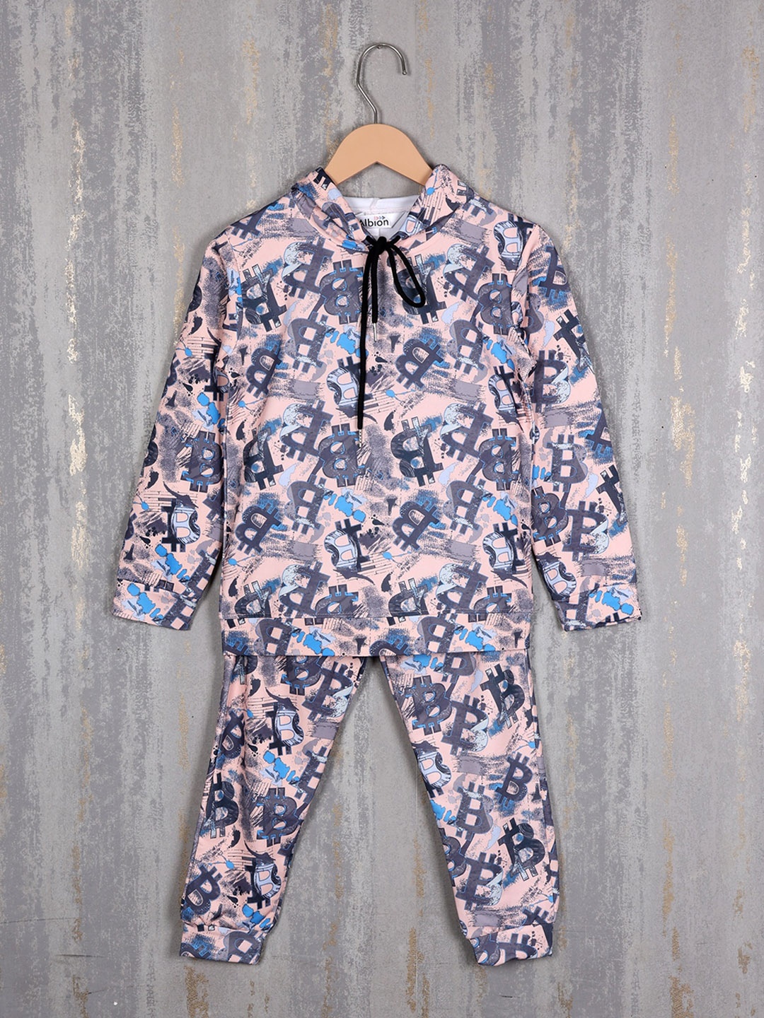 

Albion Boys Typography Printed Pure Cotton Hoodie & Joggers, Pink