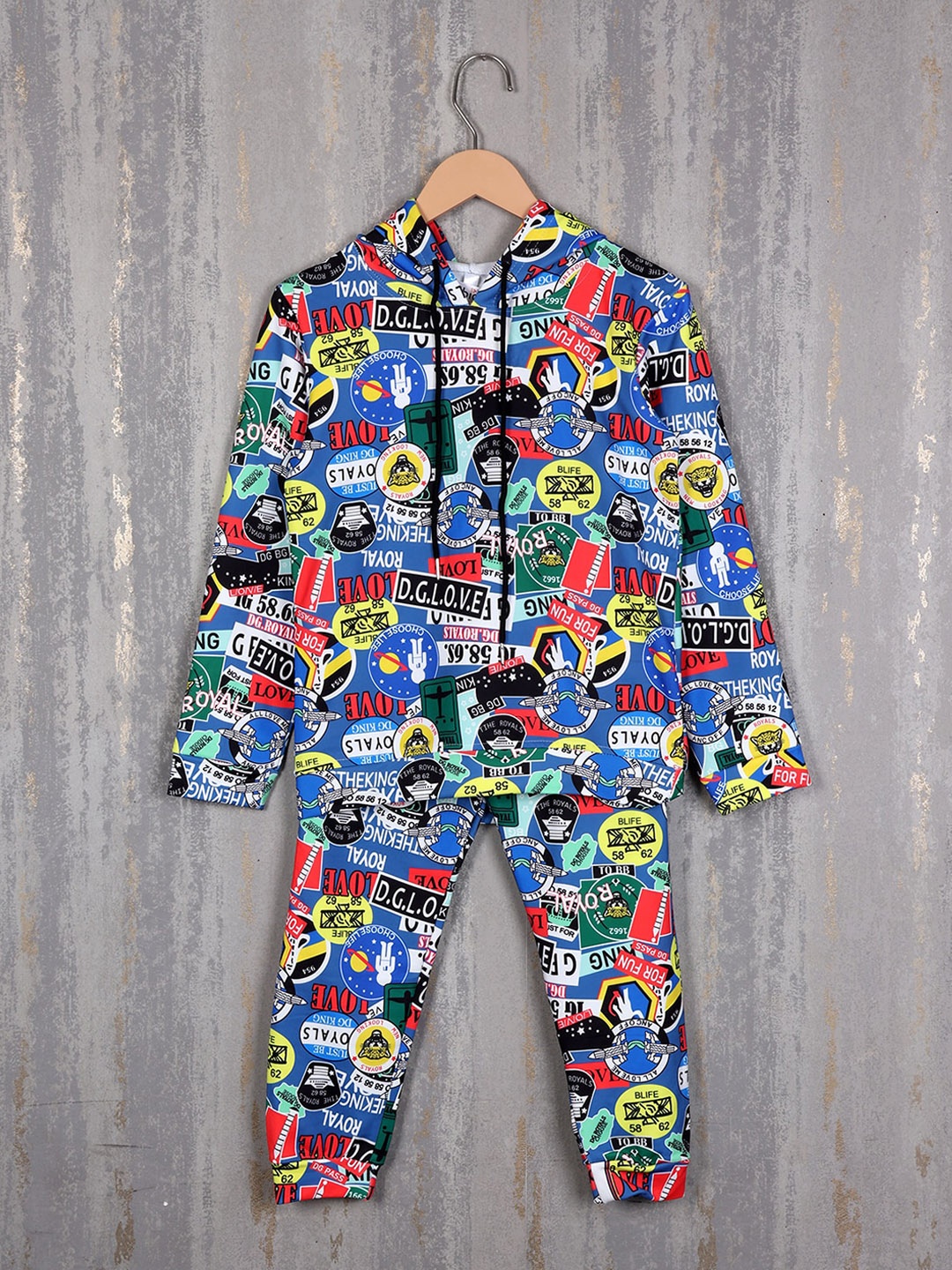 

Albion Boys Graphic Printed Pure Cotton Hooded Tracksuits, Blue