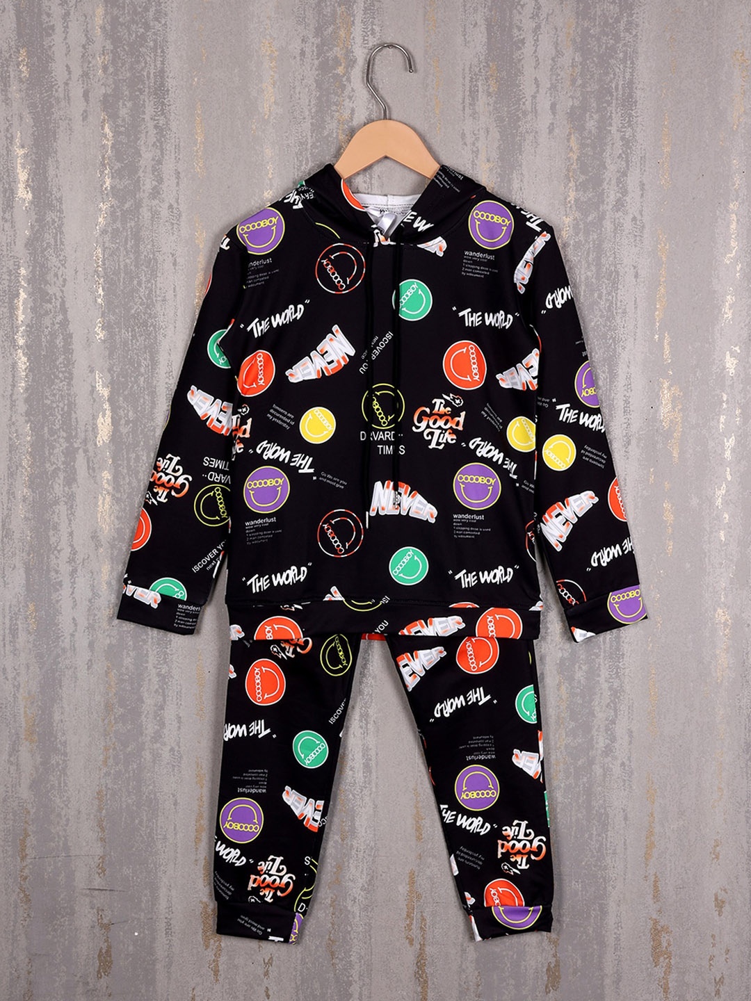 

Albion Boys Conversational Printed Pure Cotton Hooded Tracksuits, Black