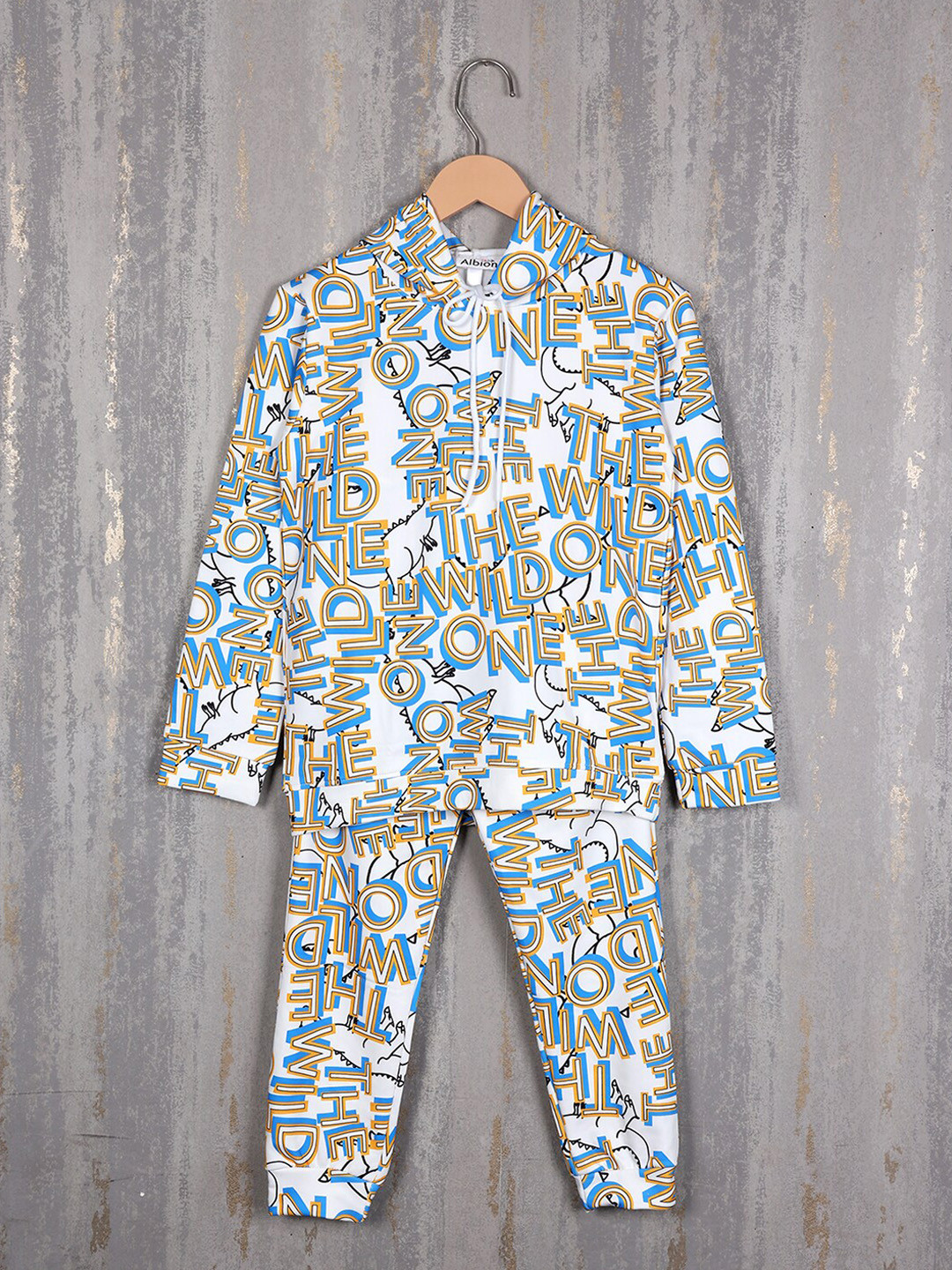 

Albion Boys Typography Printed Pure Cotton Hooded Tracksuits, White