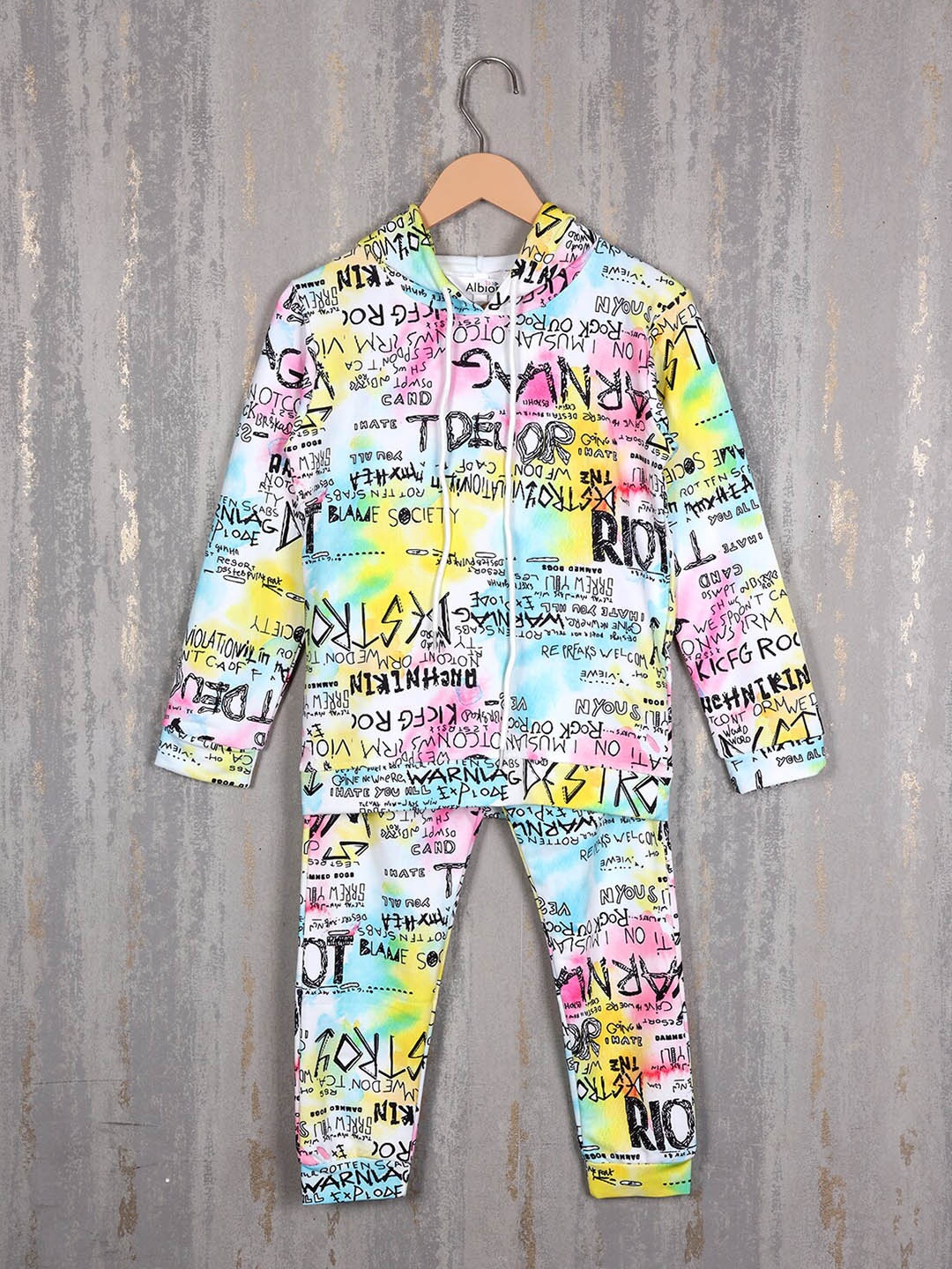 

Albion Boys Typography Printed Pure Cotton Hooded Tracksuits, White