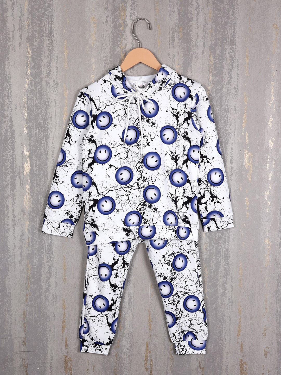 

Albion Boys Conversational Printed Pure Cotton Hooded Tracksuits, White