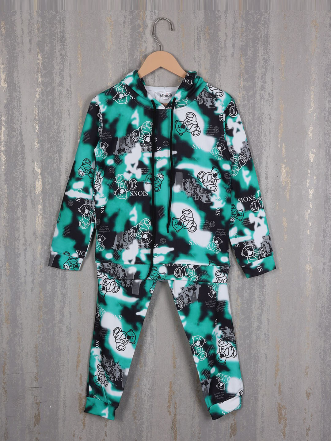 

Albion Boys Conversational Printed Pure Cotton Hooded Tracksuits, Green