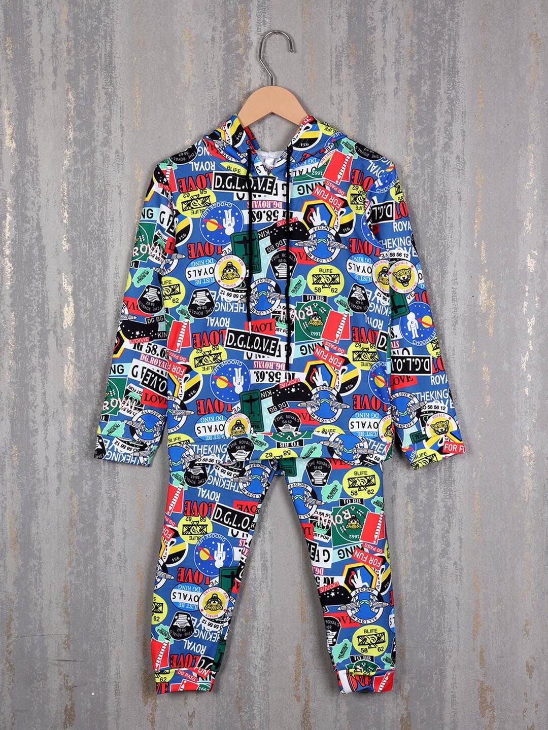

Albion Boys Graphic Printed Pure Cotton Hooded Tracksuits, Blue