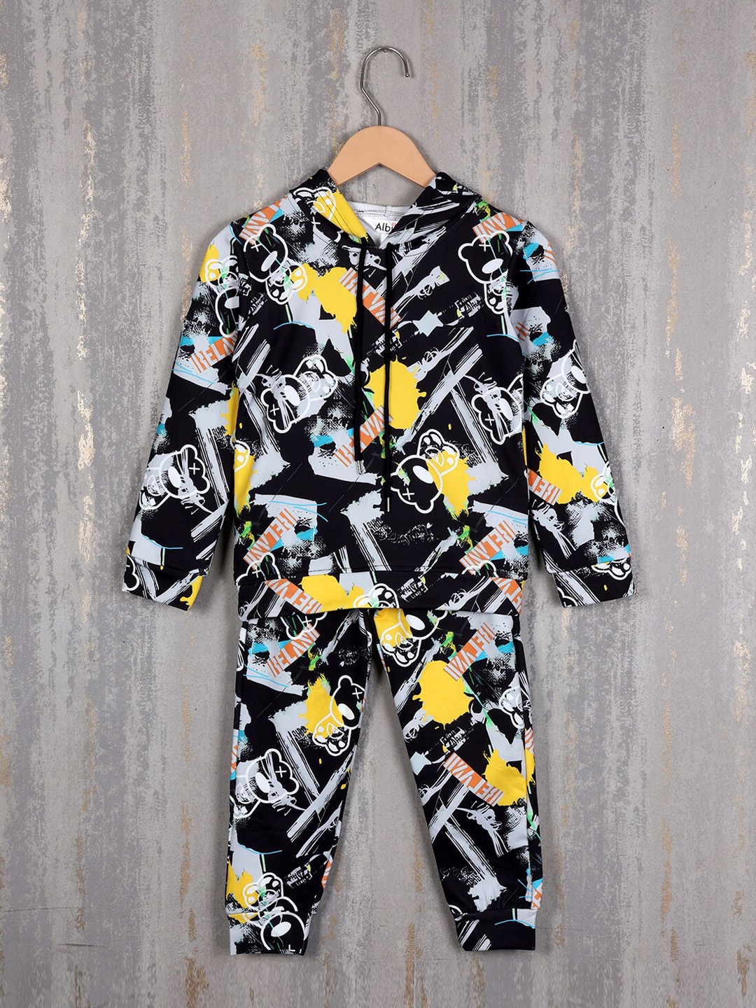 

Albion Boys Conversational Printed Pure Cotton Hooded Tracksuits, Black