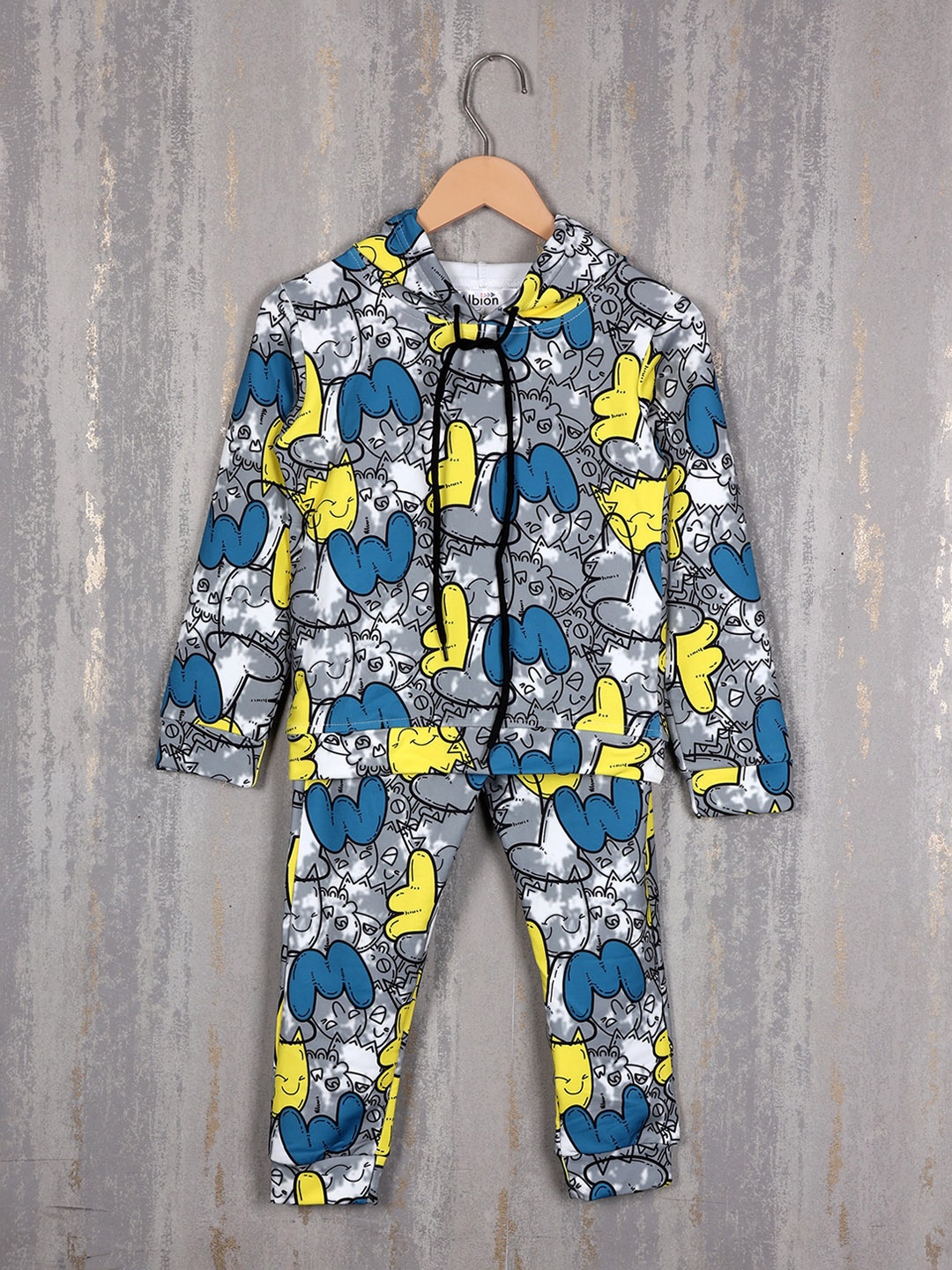 

Albion Boys Typography Printed Pure Cotton Hooded Tracksuits, Grey