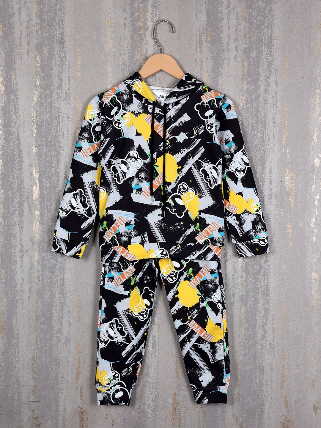 

Albion Boys Graphic Printed Pure Cotton Hooded Tracksuits, Black