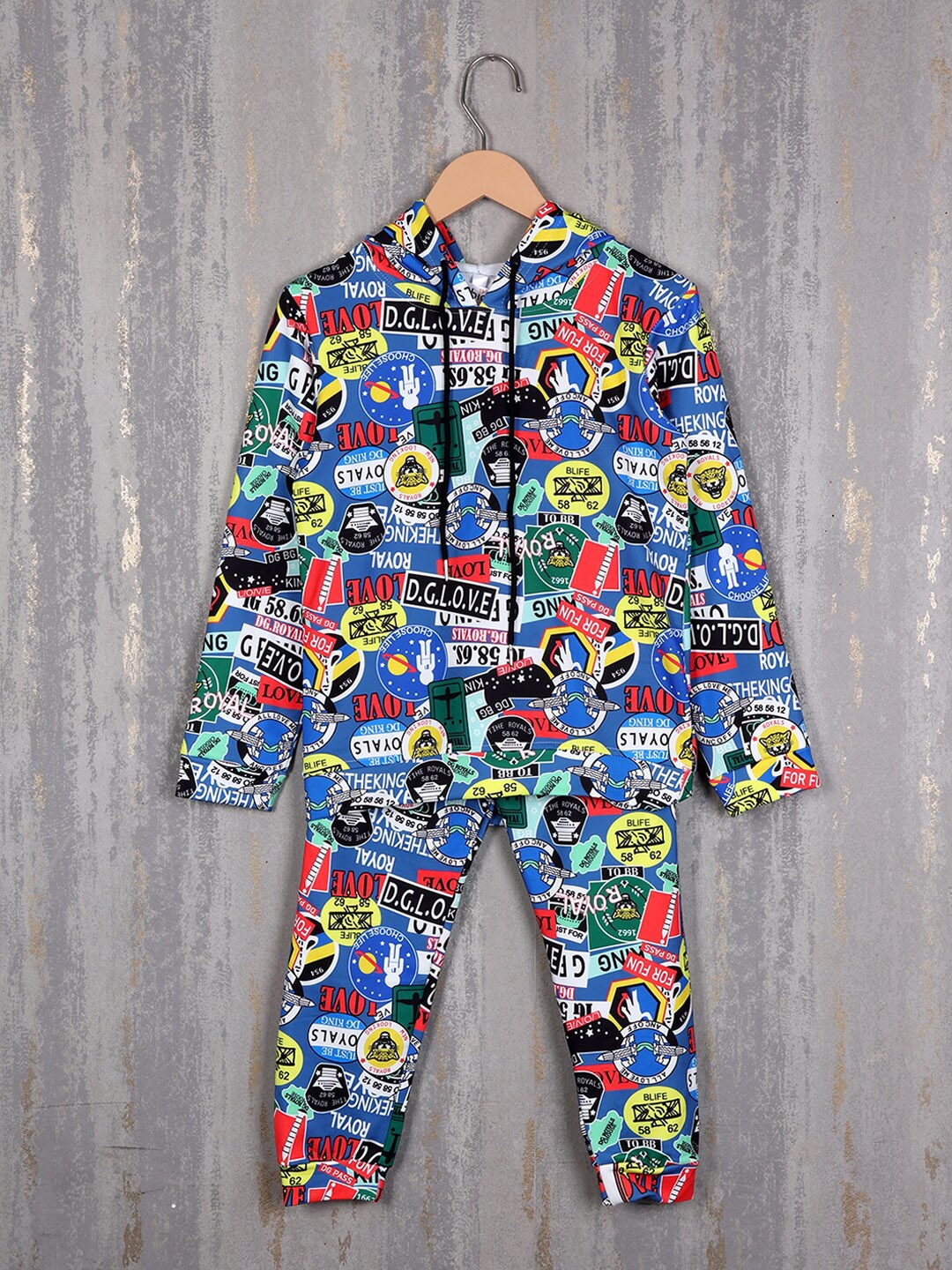 

Albion Boys Graphic Printed Pure Cotton Hooded Tracksuits, Blue