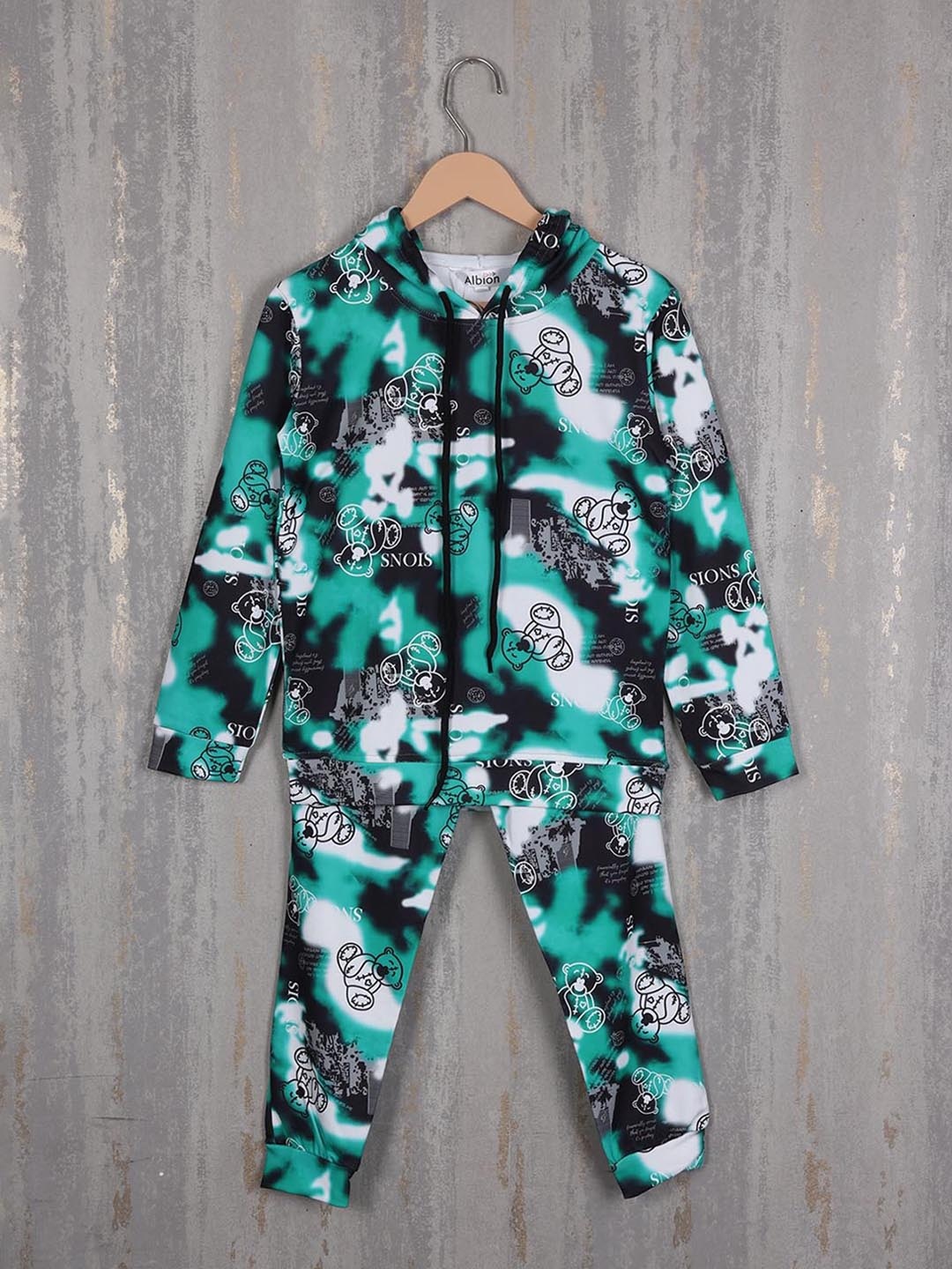 

Albion Boys Graphic Printed Pure Cotton Hooded Tracksuits, Green