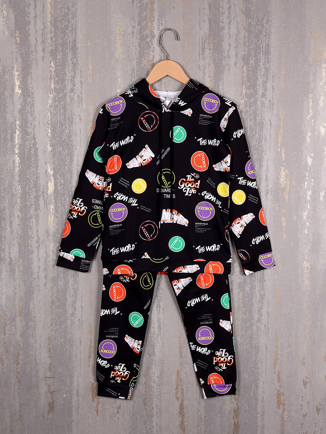 

Albion Boys Printed Pure Cotton Hooded Tracksuits, Black