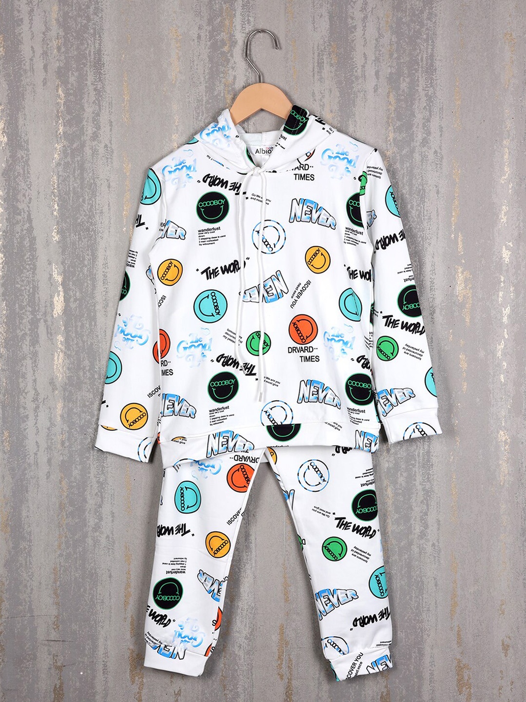 

Albion Boys Printed Pure Cotton Hooded Tracksuits, White