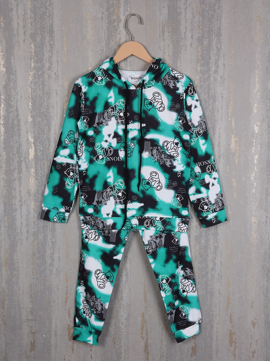 

Albion Boys Abstract Printed Pure Cotton Hooded Tracksuits, Green