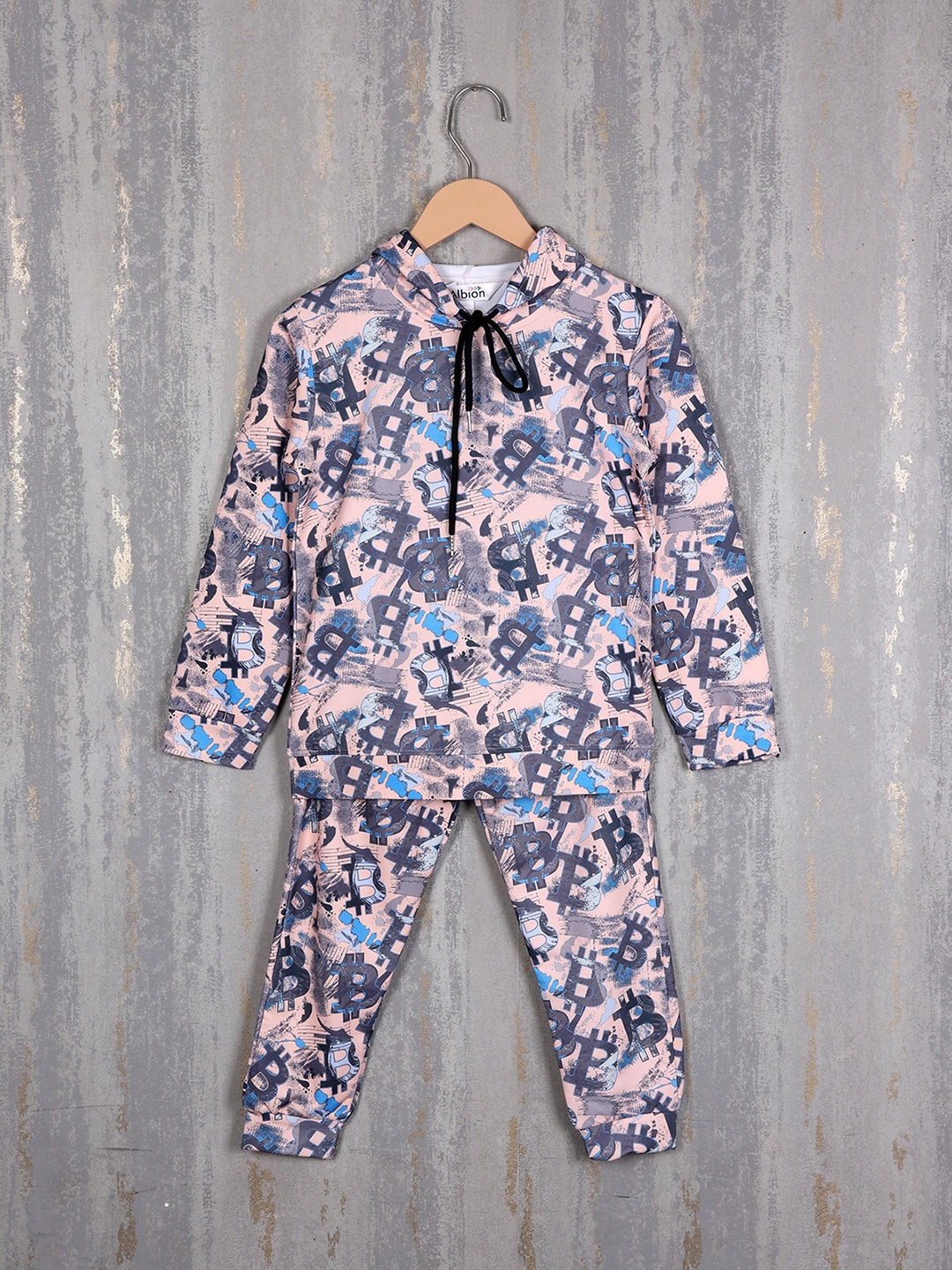 

Albion Boys Typography Printed Hooded Pure Cotton Track Suit, Pink