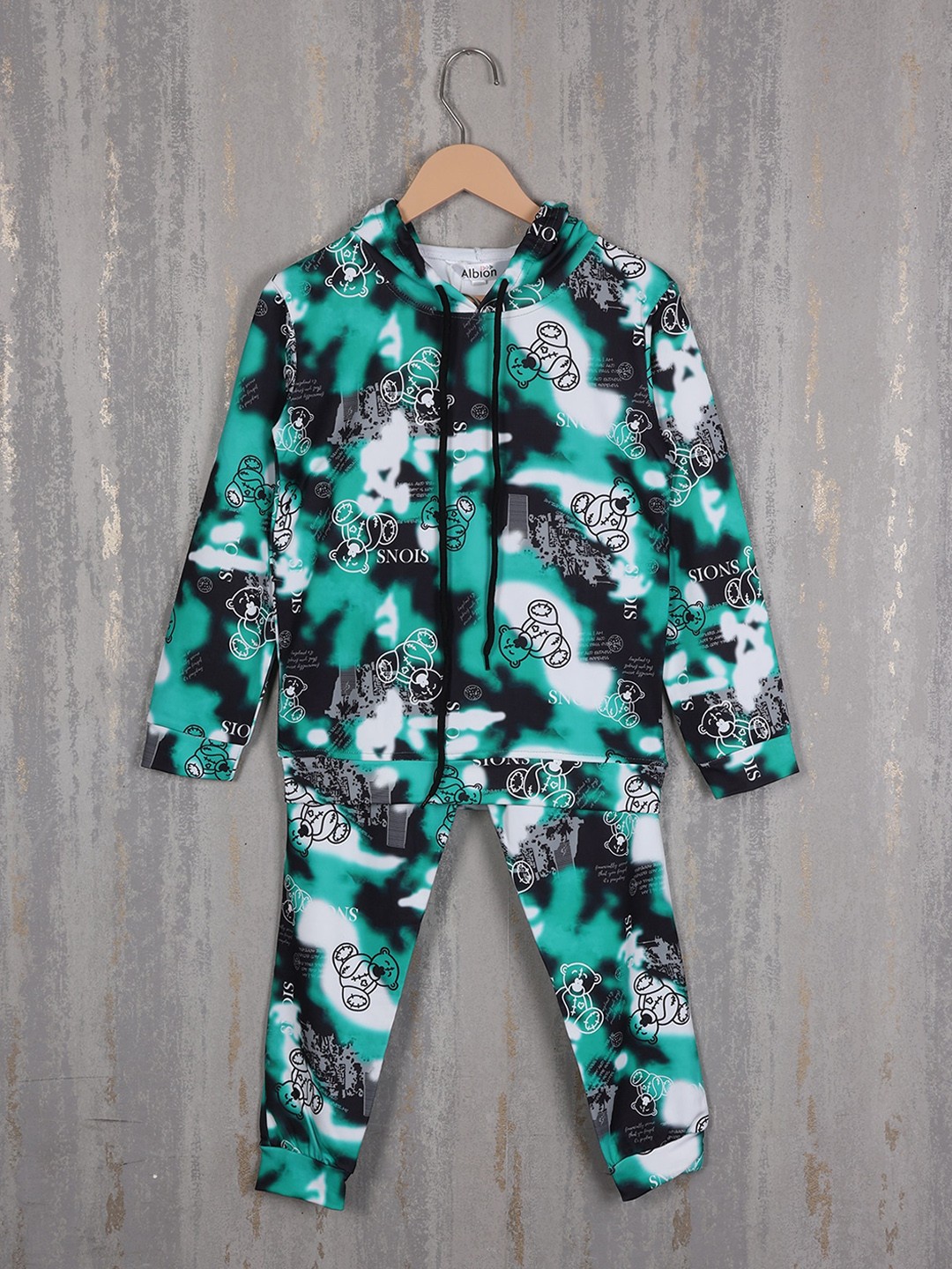 

Albion Boys Abstract Printed Pure Cotton Hooded Tracksuits, Green