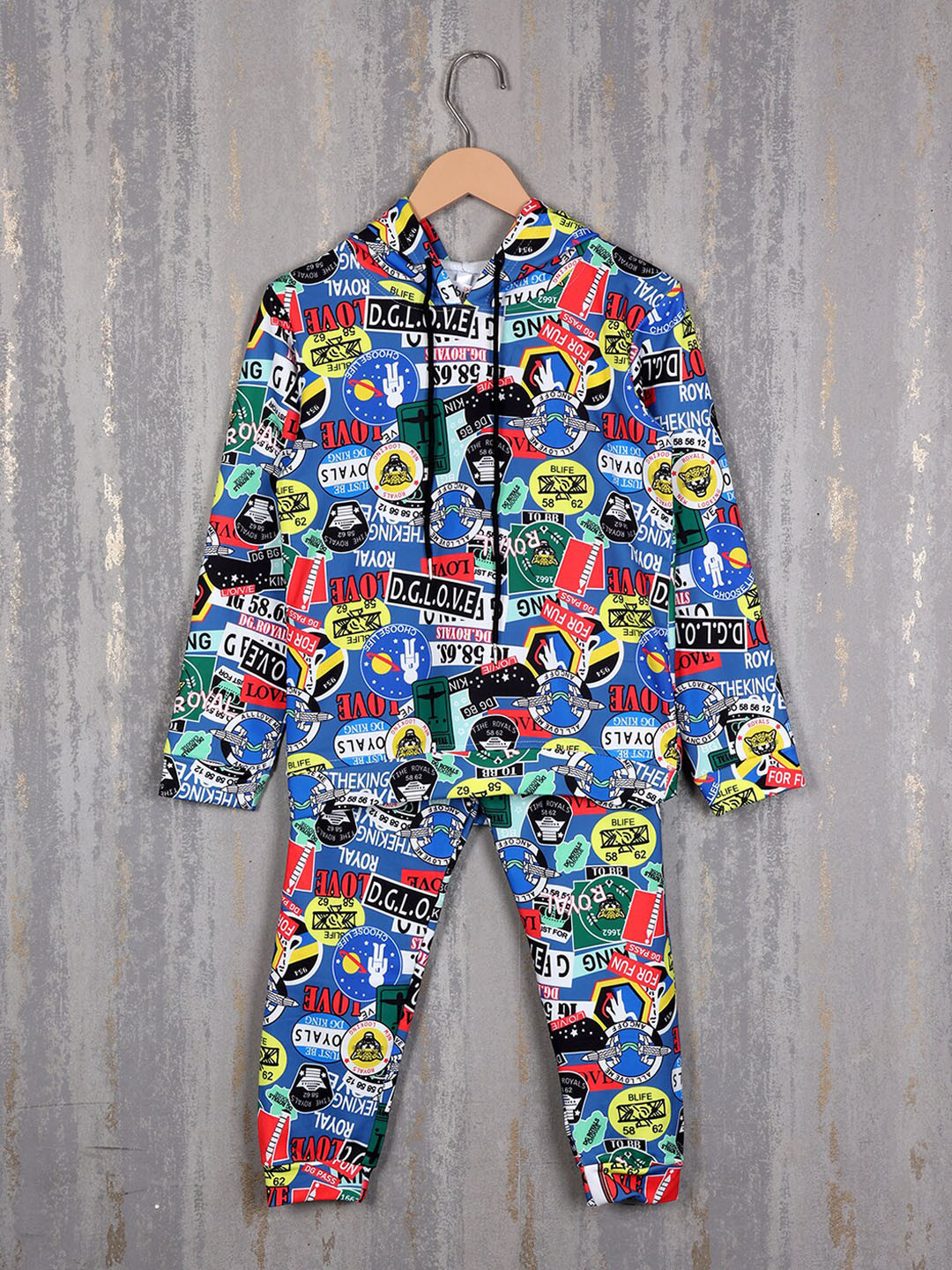 

Albion Boys Typography Printed Pure Cotton Hooded Tracksuits, Blue