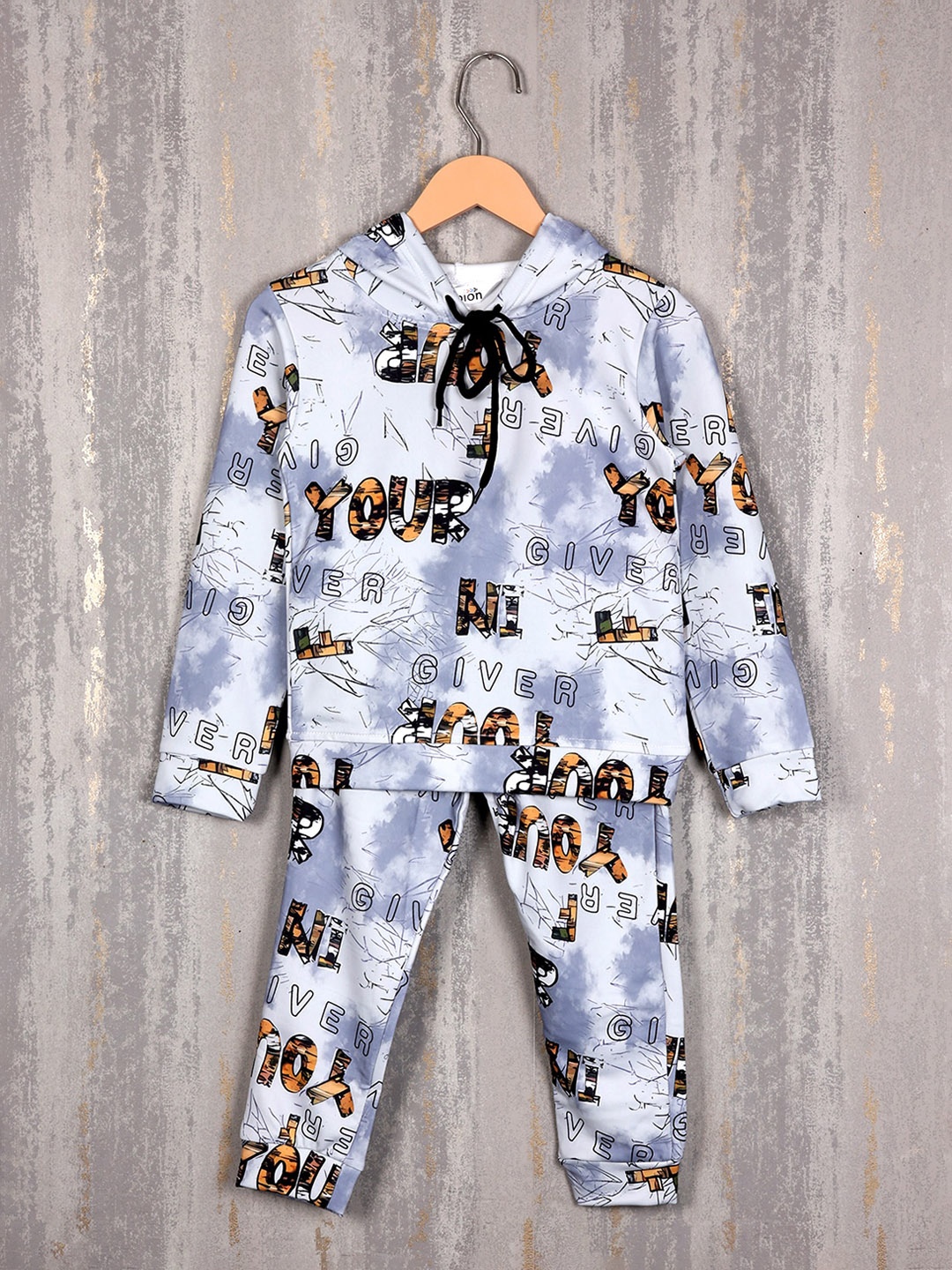 

Albion Boys Printed Hooded Pure Cotton Tshirt & Trouser, Grey