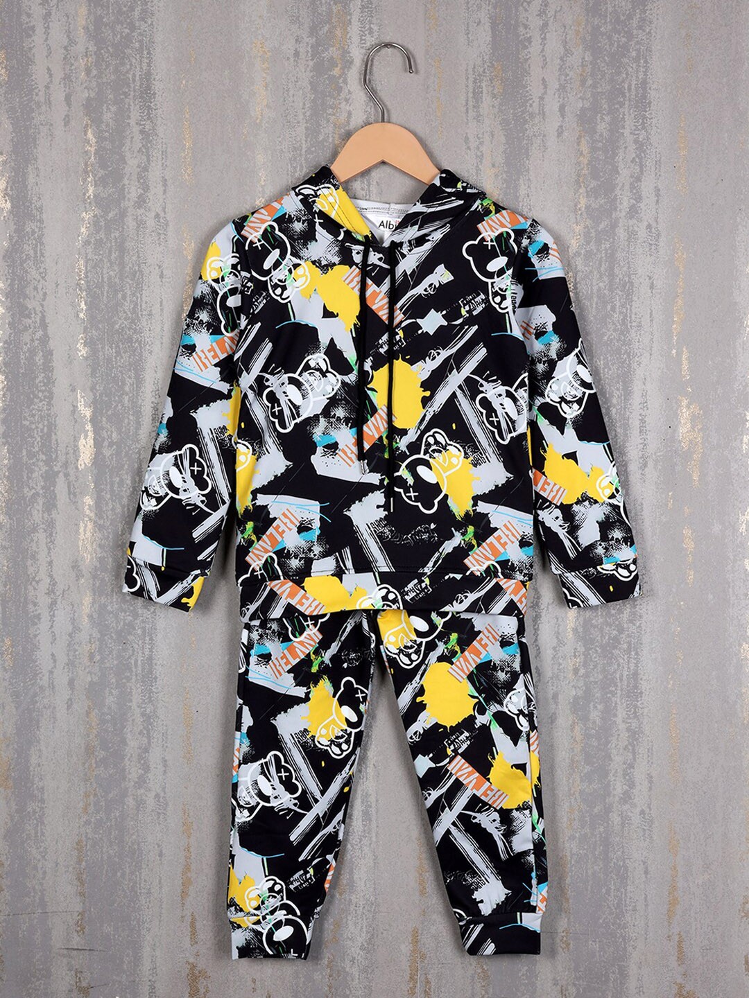 

Albion Boys Printed Pure Cotton Hooded Tracksuits, Black