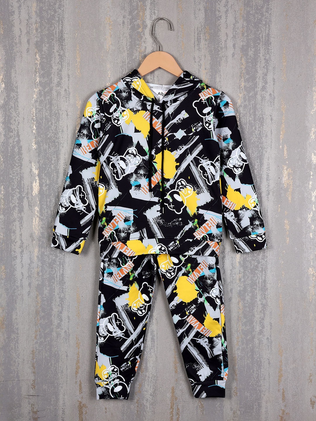 

Albion Boys Graphic Printed Pure Cotton Hooded Tracksuits, Black