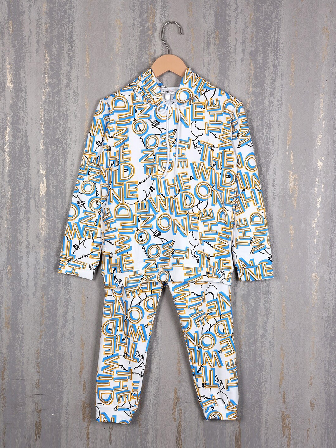 

Albion Boys Typography Printed Pure Cotton Hooded Tracksuits, Blue