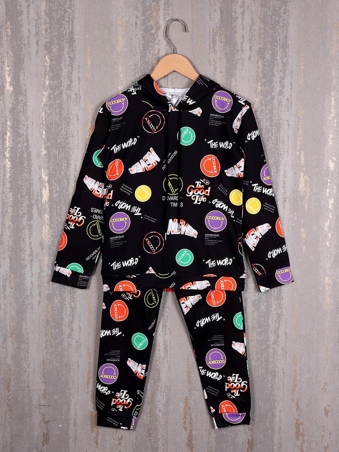 

Albion Boys Graphic Printed Pure Cotton Hooded Tracksuits, Black