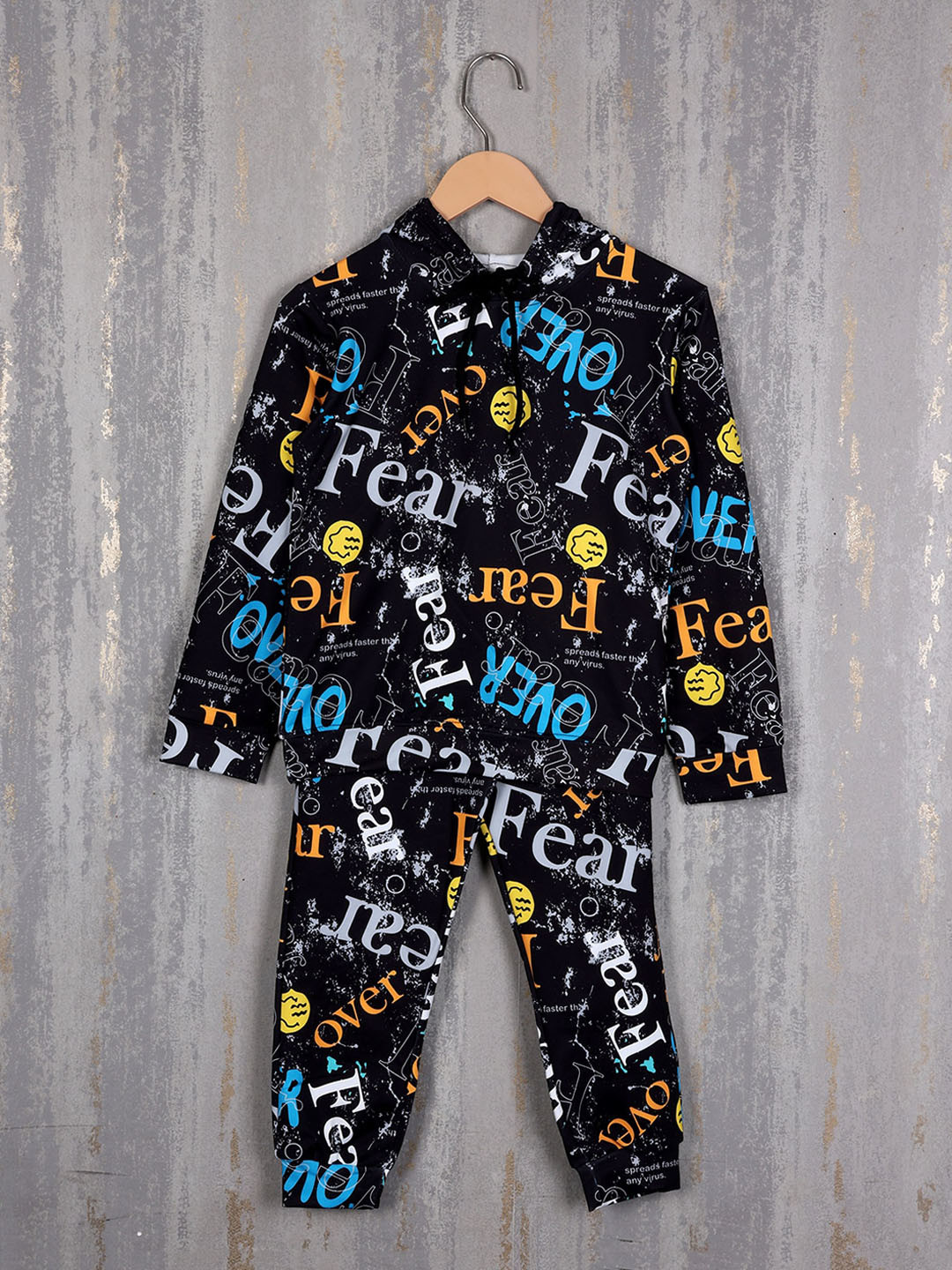 

Albion Boys Typography Printed Hood Neck Pure Cotton Hooded Sweatshirt And Joggers, Black